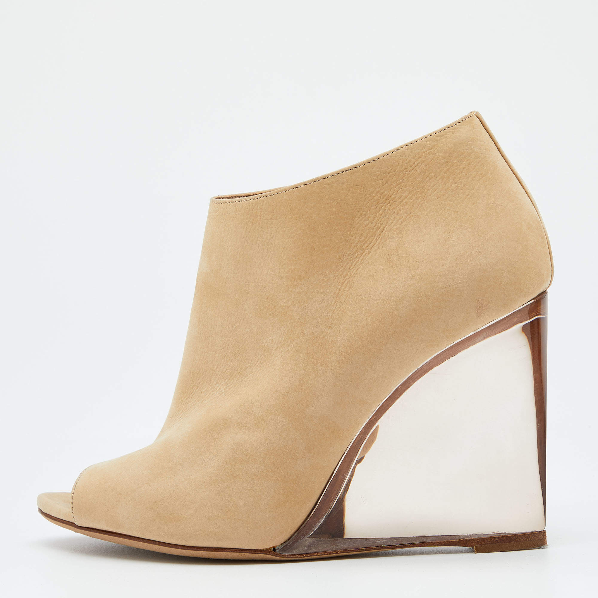 Pre Owned Burberry Beige Nubuck Leather Open Toe Wedge Booties Size 37