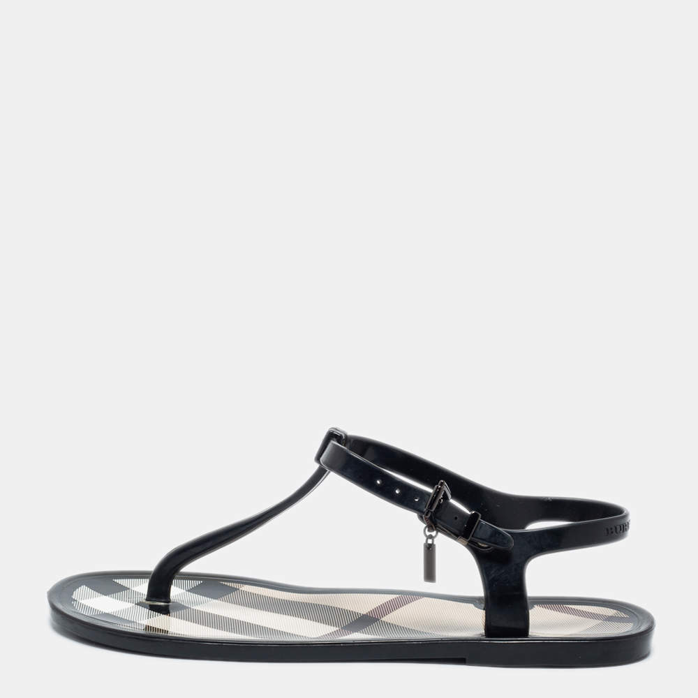 Pre Owned Burberry Black House Check Rubber Flat Sandals Size 37