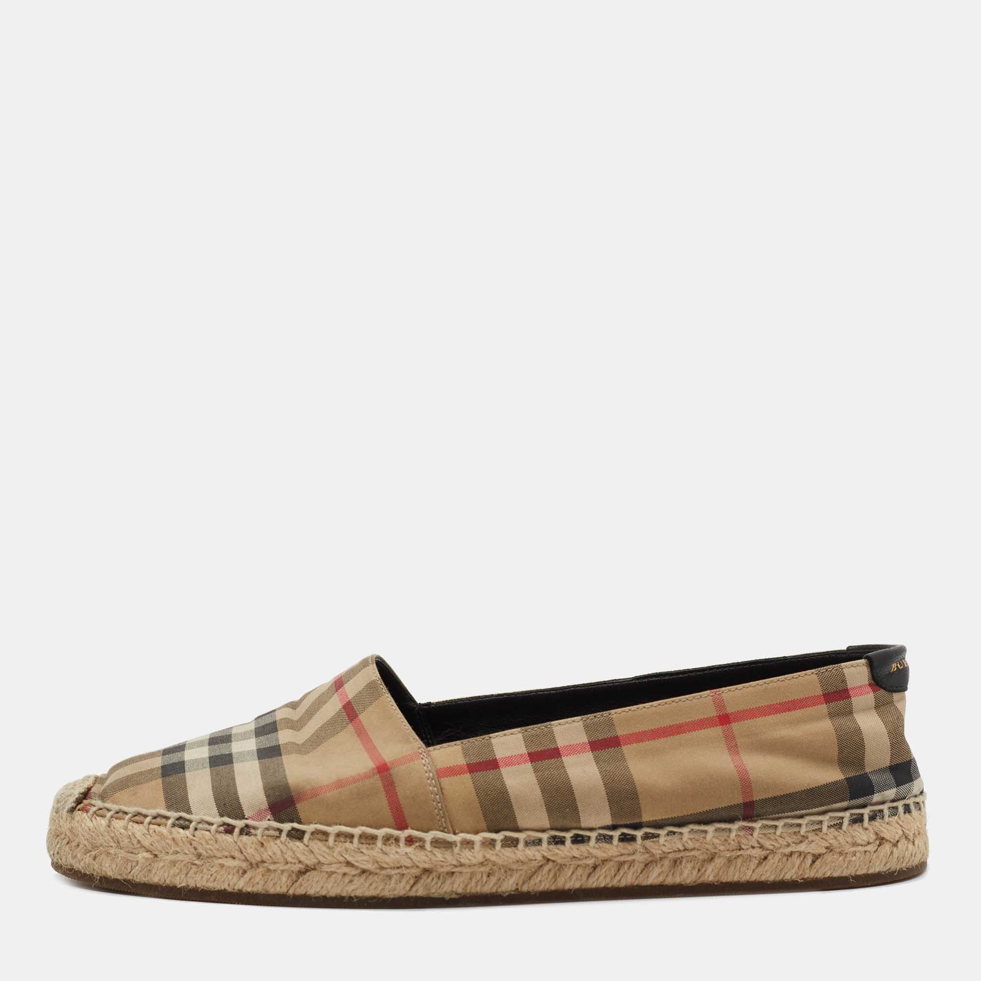 Burberry Beige House Check Fabric Espadrille Flats Size  Burberry | TLC