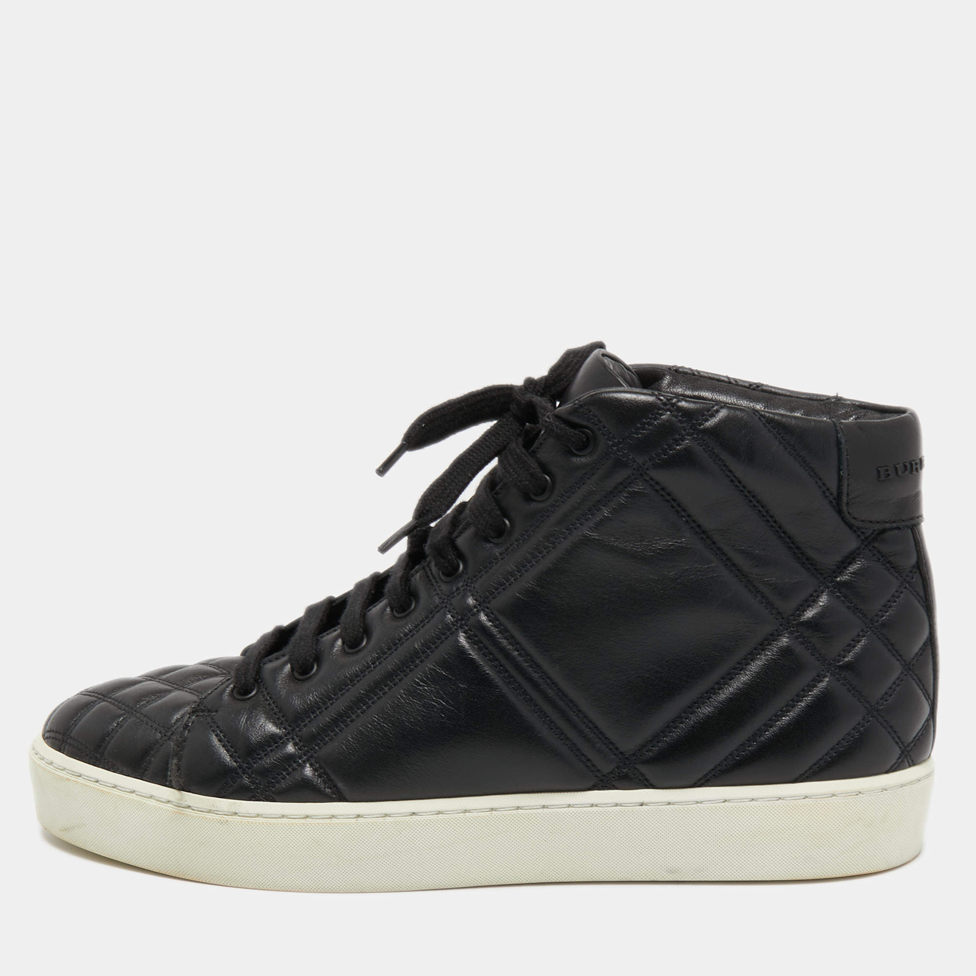 Pre Owned Burberry Black Quilted Leather High Top Sneakers Size 38.5