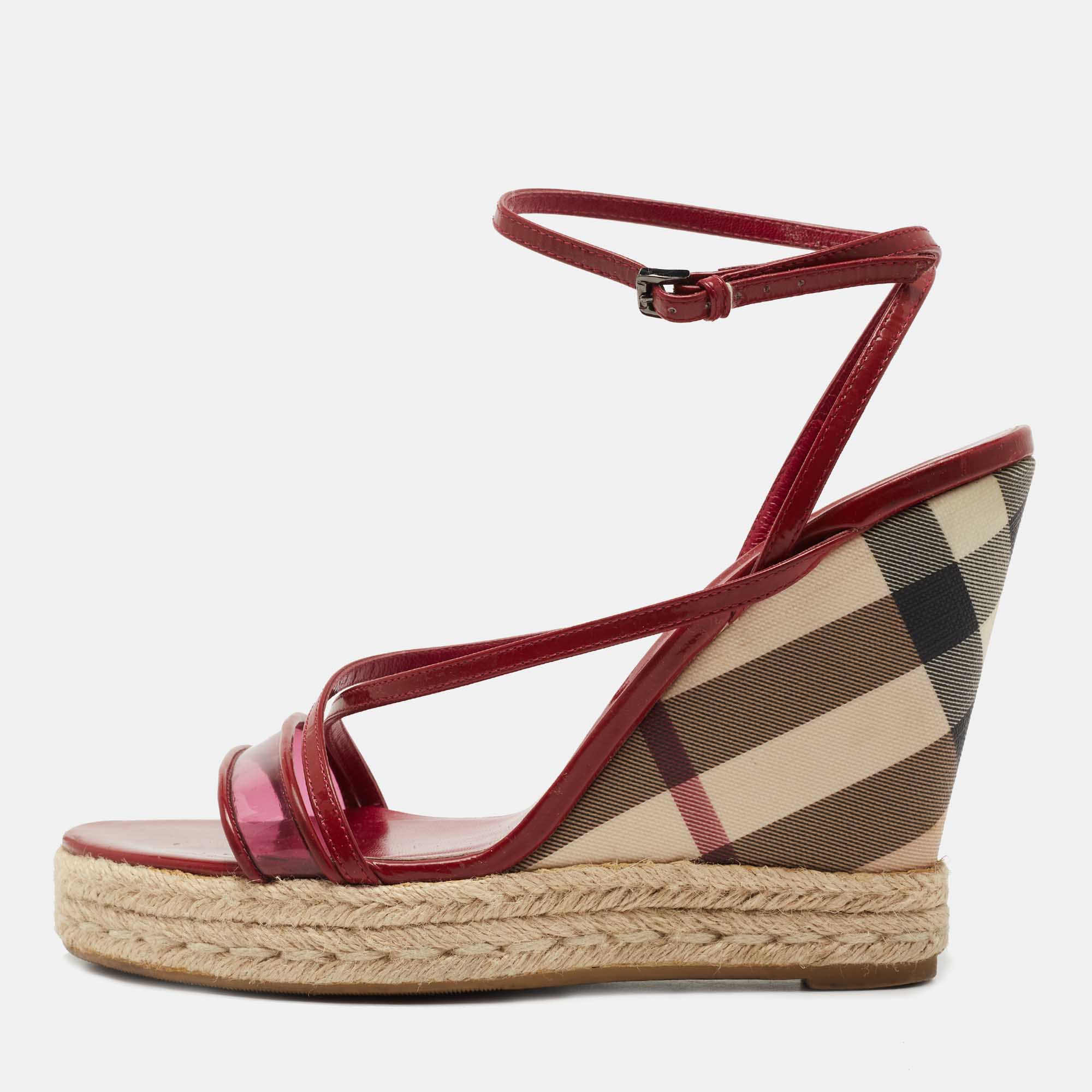 Chic Maroon Style: Burberry House Check Sandal Espadrilles