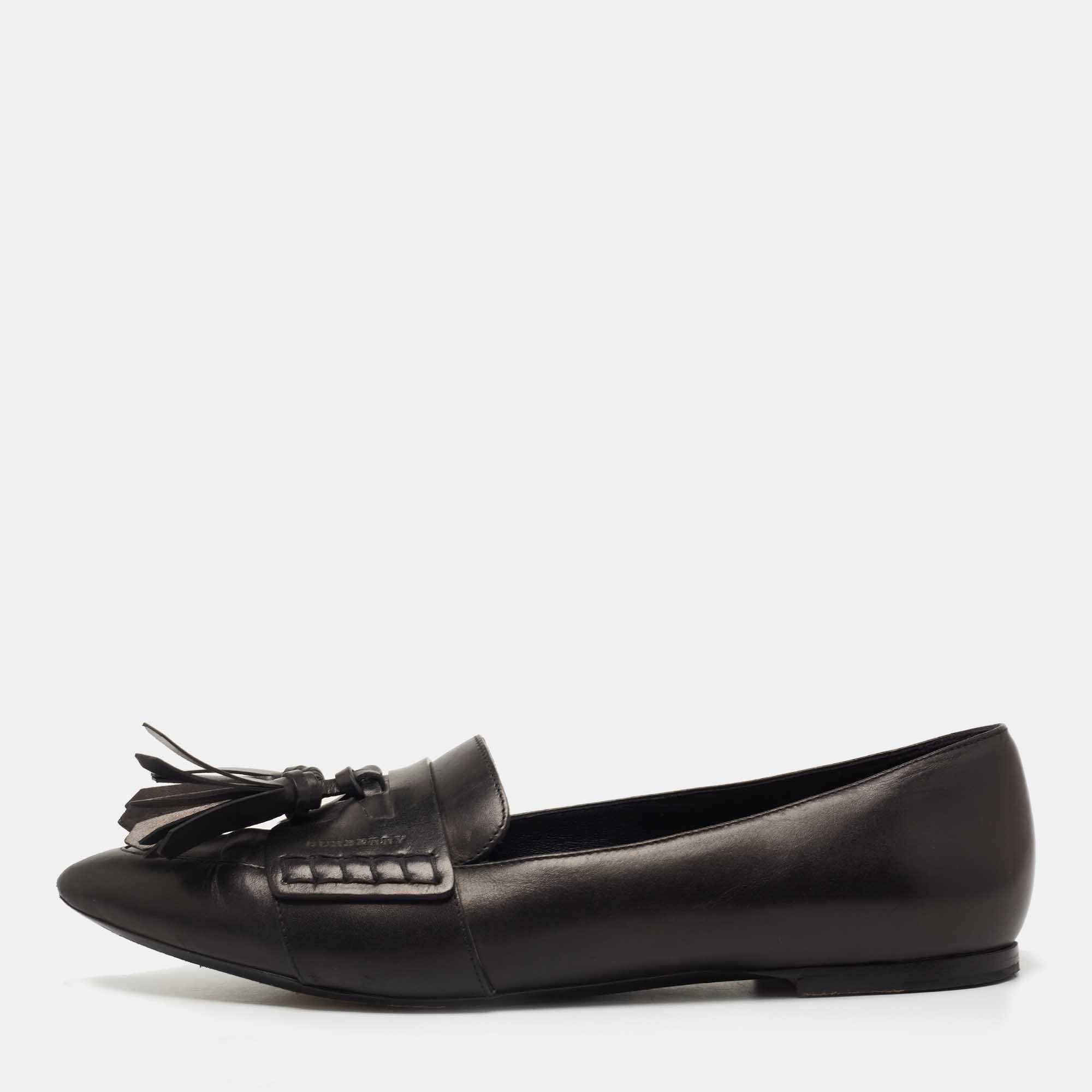 Pre Owned Burberry Black Leather Coledale Tassel Pointed Toe Loafers Size 39