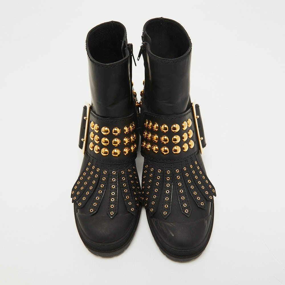 Burberry Black Leather Studded Whitchester Ankle Boots Size 38 Burberry |  TLC