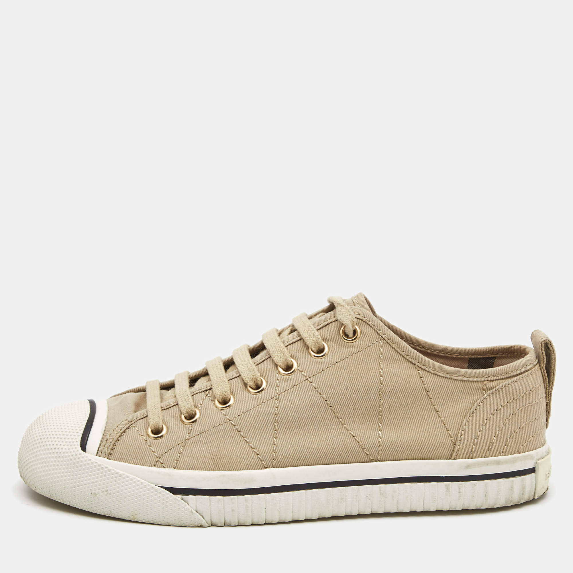 مملوكة مسبقًا Burberry Beige Canvas Low Top Sneakers Size 38