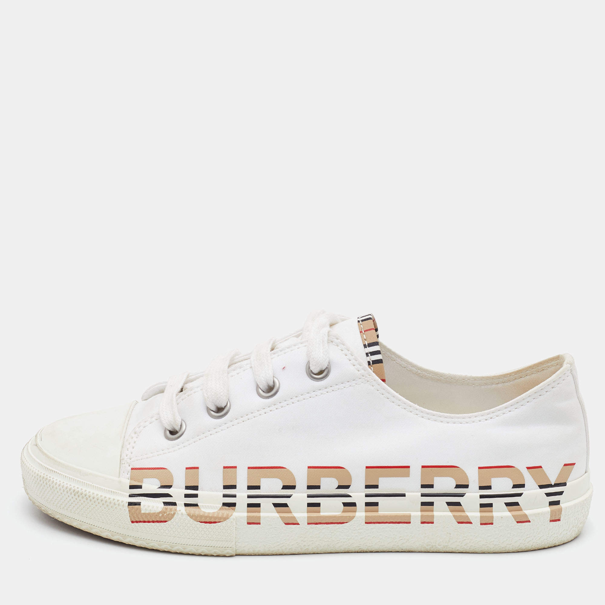 Burberry White Print Canvas Sneakers Size 34