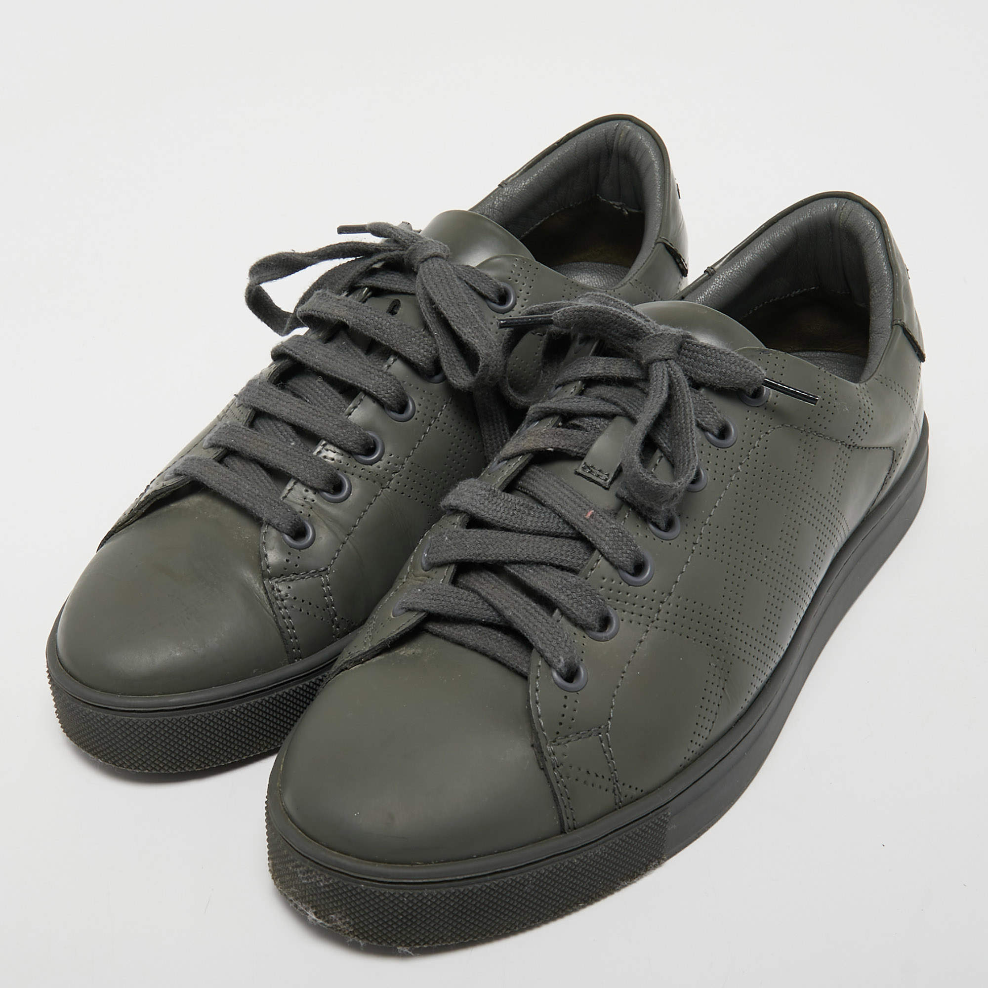 Burberry Grey Perforated Leather Albert Sneakers Size 40.5