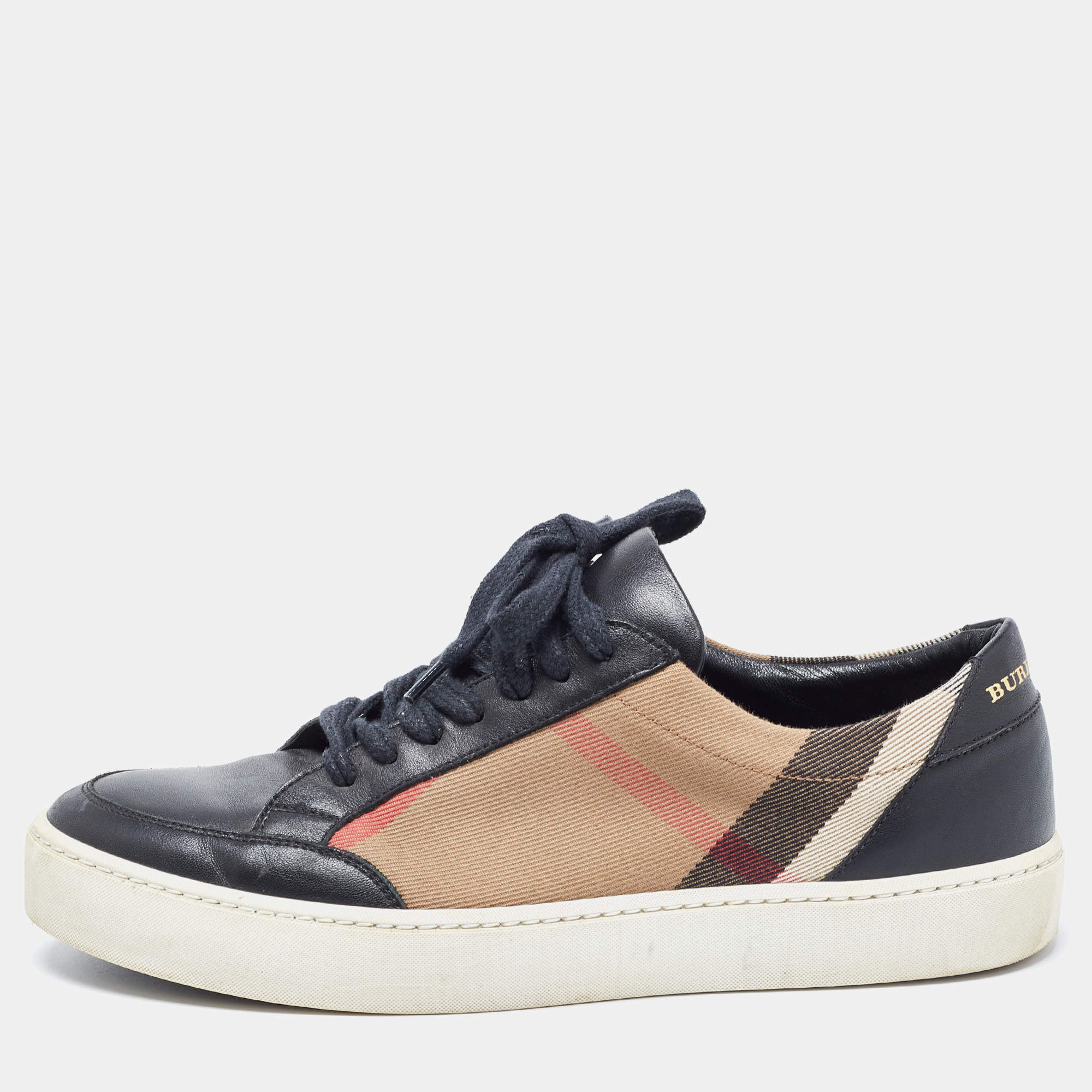 Burberry Black/Beige Canvas and Leather Low Top Sneakers Size 39.5