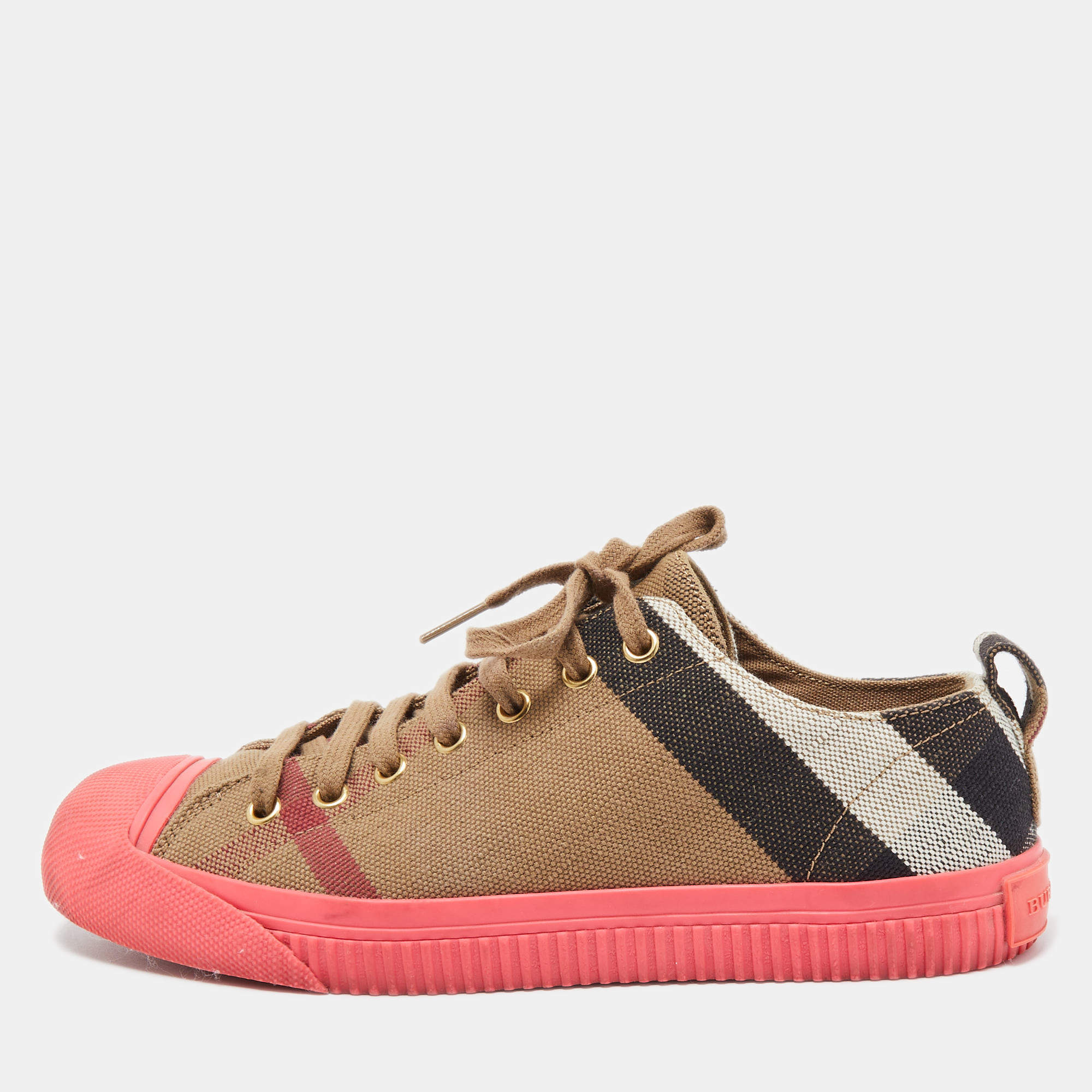 Pre Owned Burberry Pink/Beige Check Canvas And Rubber Low Top Sneakers Size 40