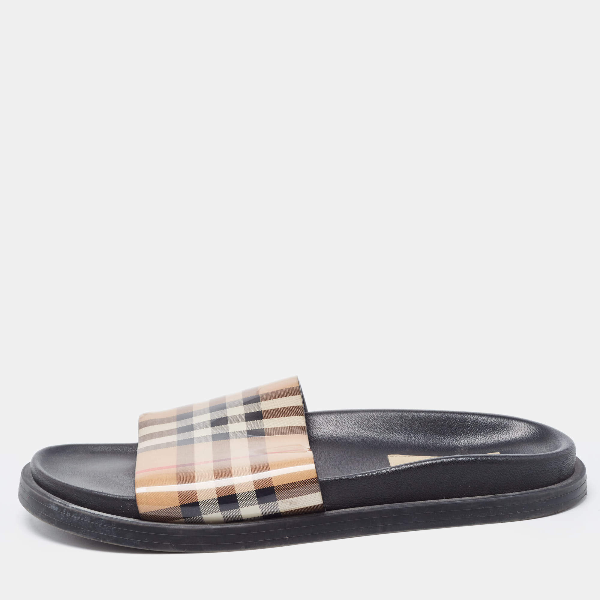 Burberry Beige PVC Nova Check Flat Slides Size 38
