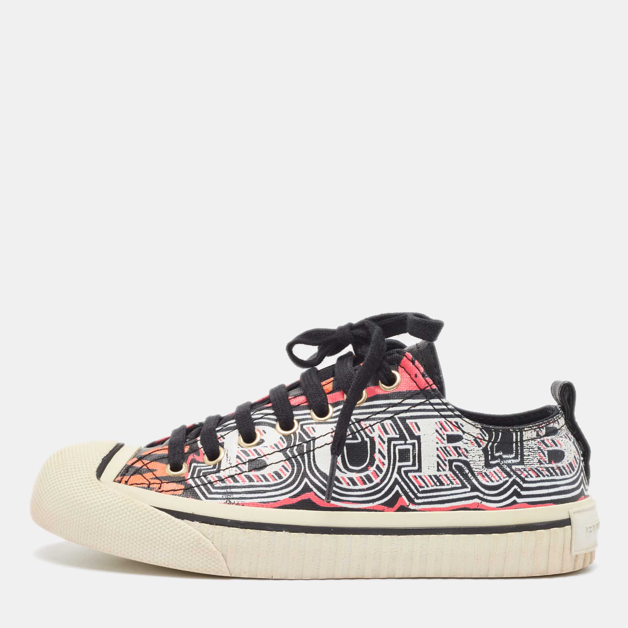 مملوكة مسبقًا Burberry Multicolor Coated Canvas Kingly Mark Print Low Top Sneakers Size 35