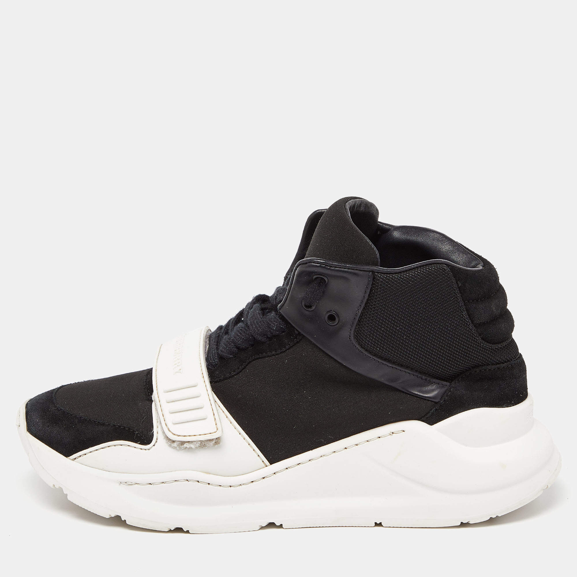 Pre Owned Burberry Black Neoprene and Suede Ramsey Sneakers Size 38