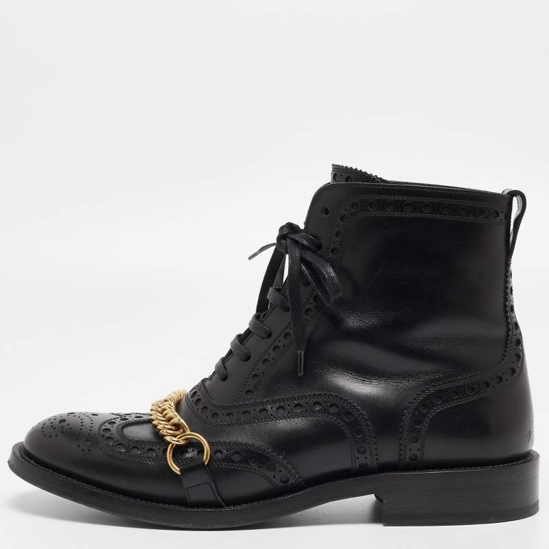 Pre Owned Burberry Black Brogue Leather Barksby Chain Detail Ankle Boots Size 40