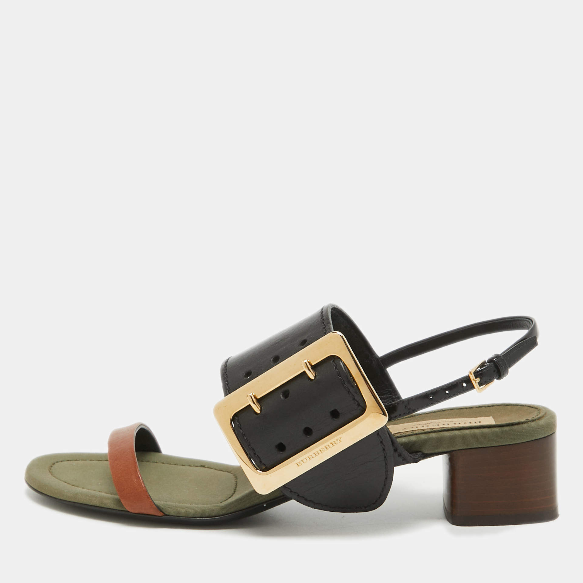 Pre Owned Burberry Tricolor Leather and Canvas Buckle Strap Sandals Size 41