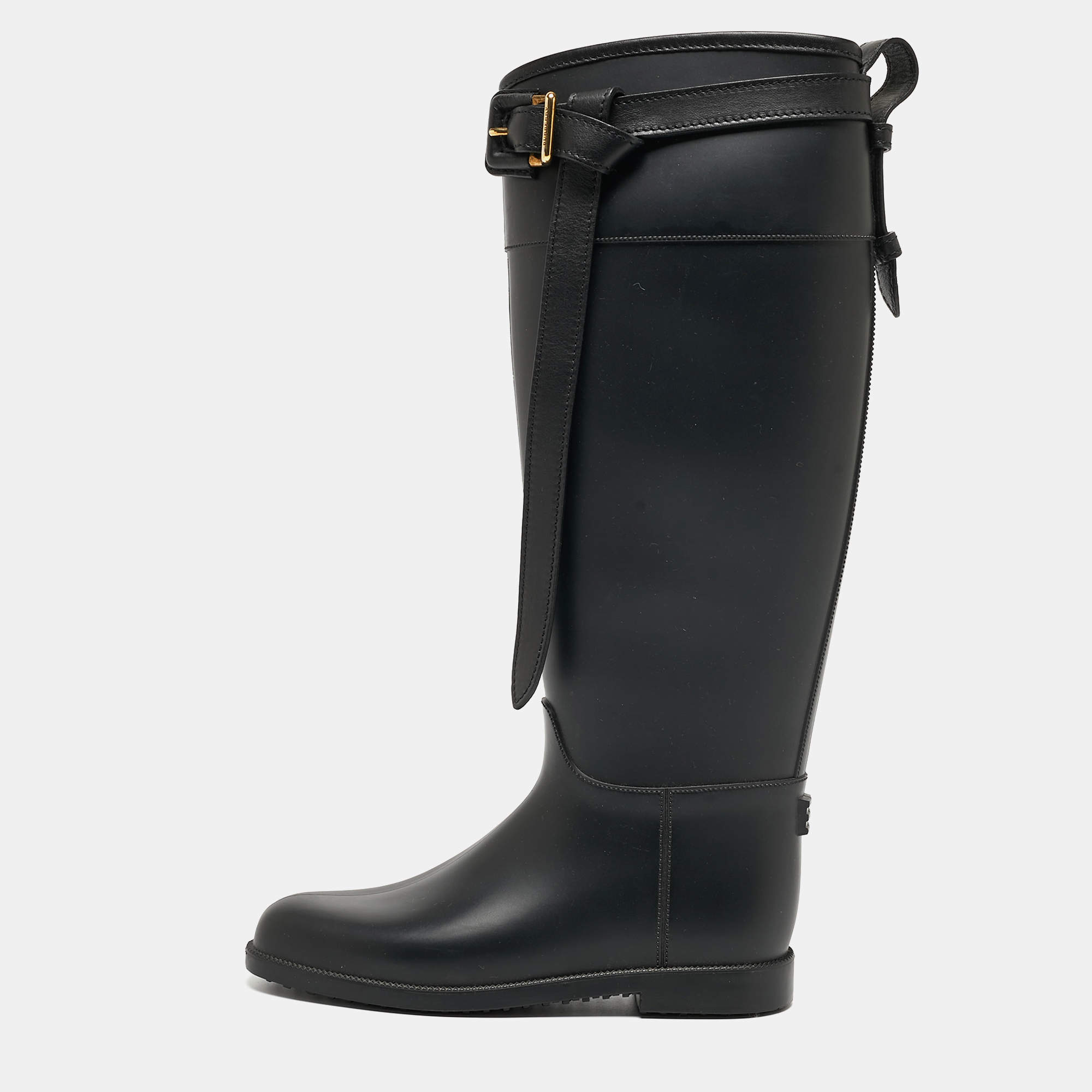 Pre Owned Burberry Black Rubber Rain Boots Size 36 