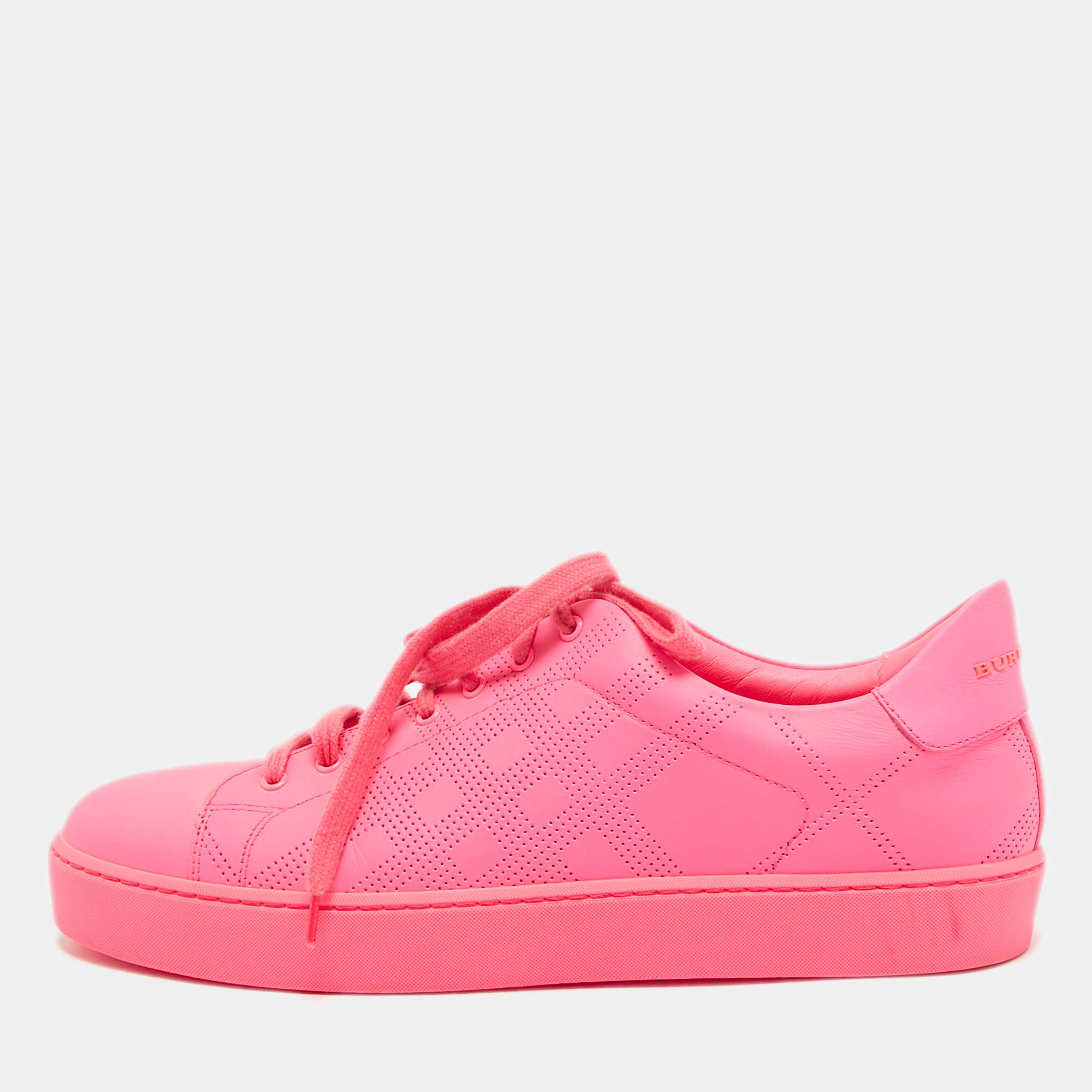 Burberry Pink Perforated Leather Albert Sneakers Size 40