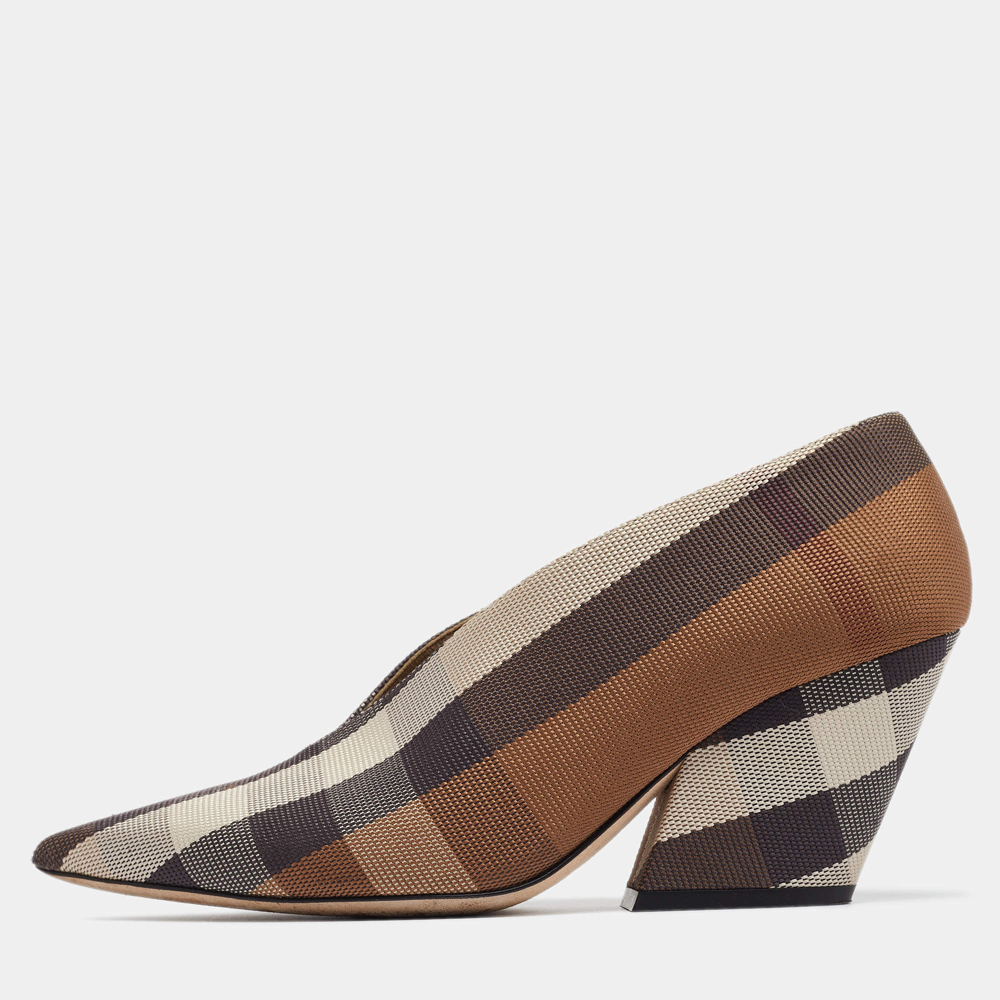 Pre Owned Burberry Beige House Check Fabric Bierfield Pumps Size 38