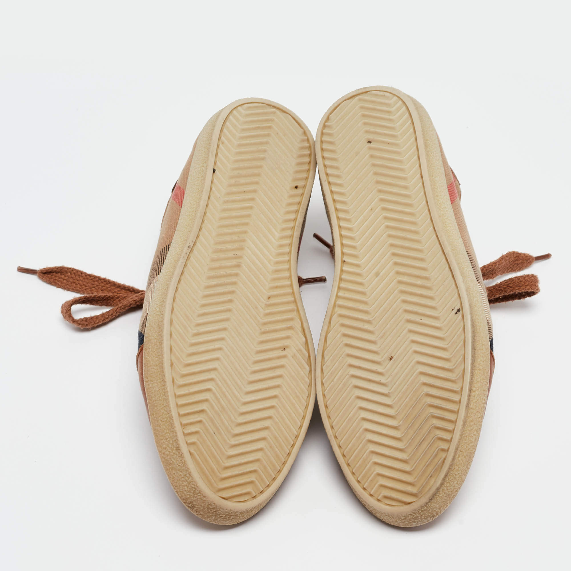 Pre Owned Burberry Brown Nova Check Leather and Canvas Sneakers Size 37