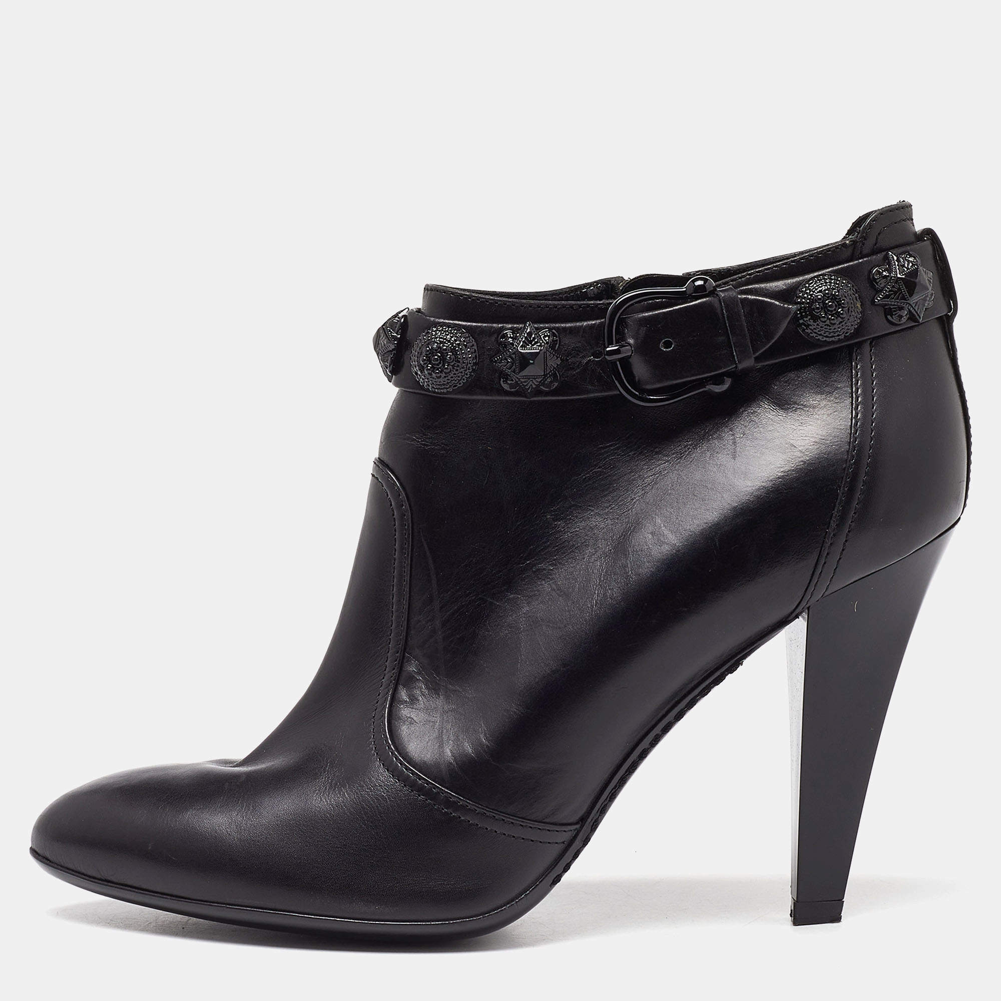 Pre Owned Burberry Black Leather Studded Accents Ankle Booties Size 41