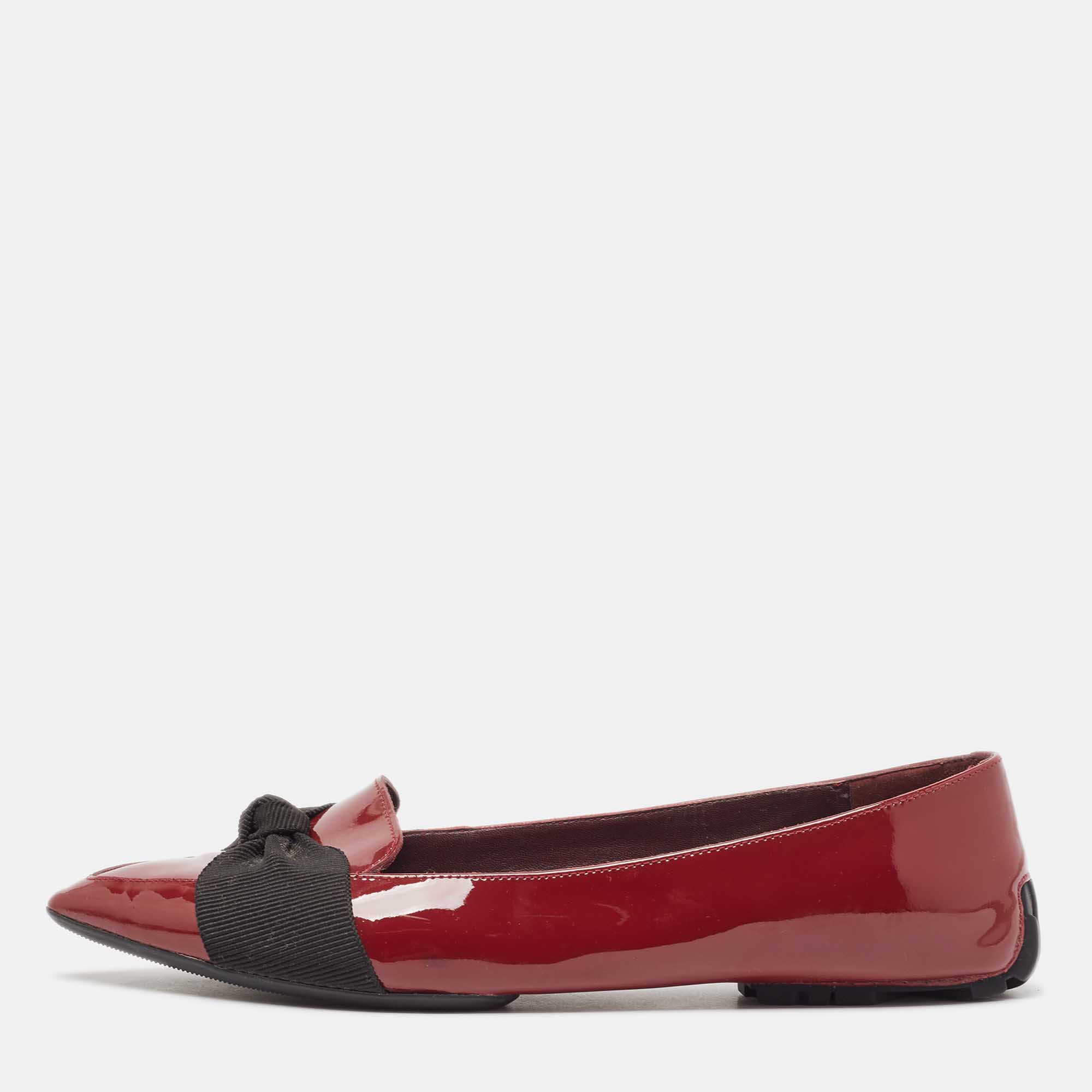 Burberry Burgundy Patent Leather Bow Ballet Flats Size 37.5