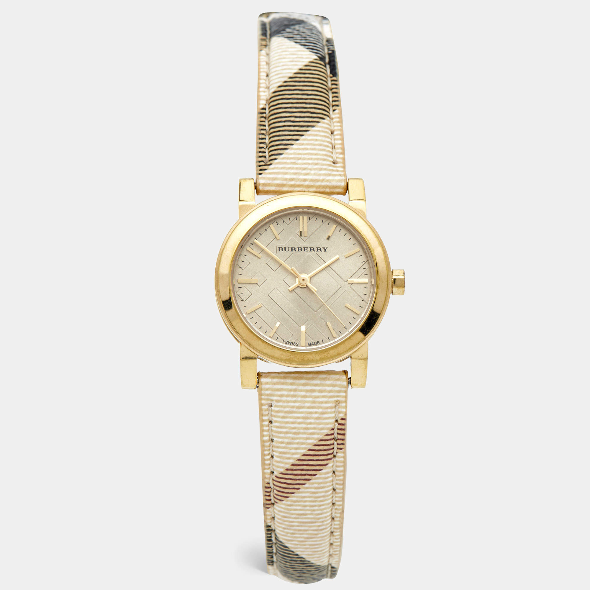 Burberry Champagne Yellow Gold Plated Stainless Steel Leather The City BU9219 Women's Wristwatch 26 mm 