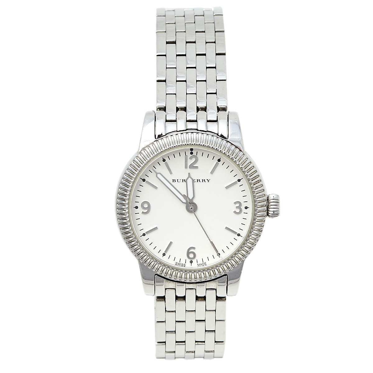 Pre Owned Burberry White Stainless Steel Utilitarian BU7856 Women's Wristwatch 30 MM