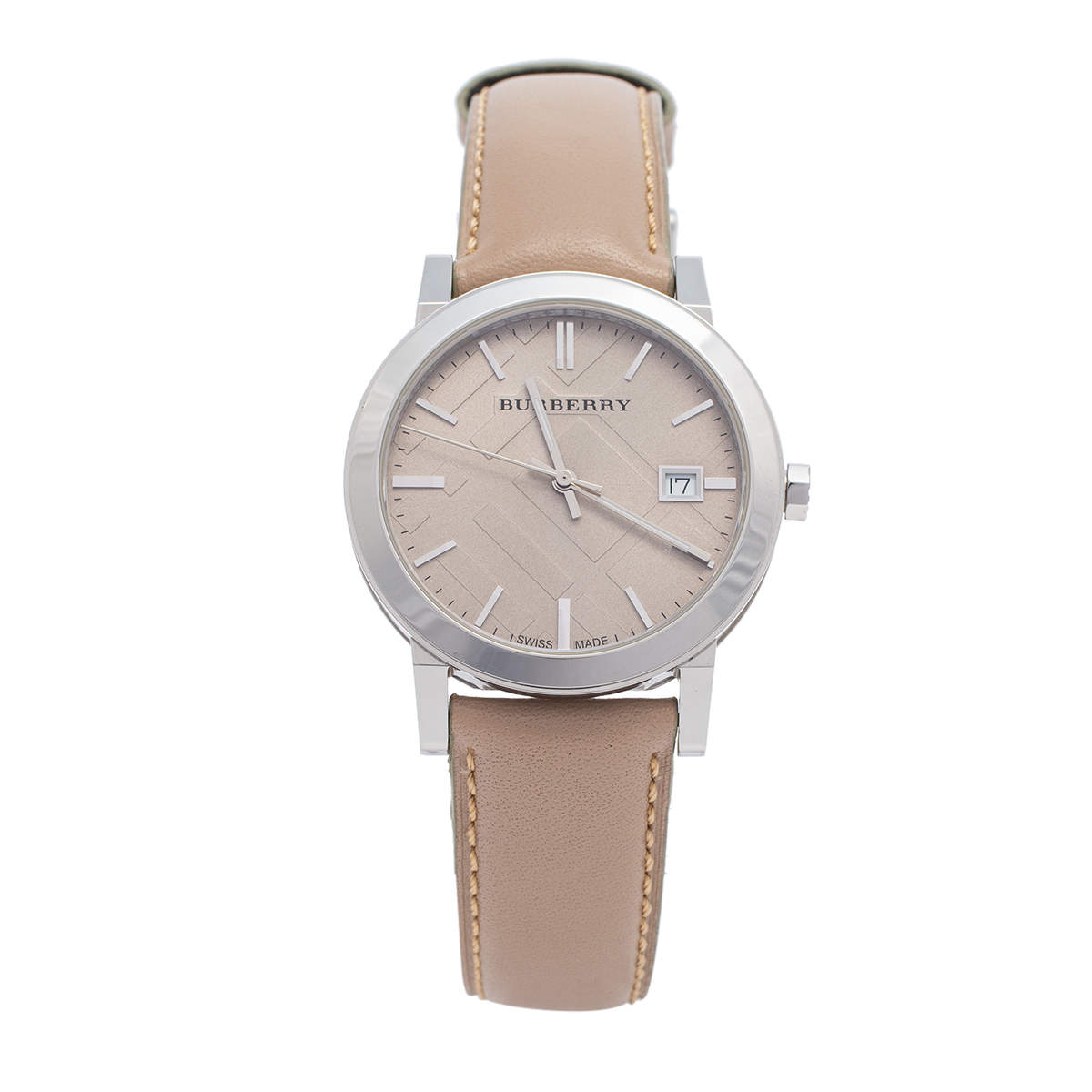 Burberry Beige Stainless Steel Leather Check BU9010 Unisex Wristwatch 38 mm