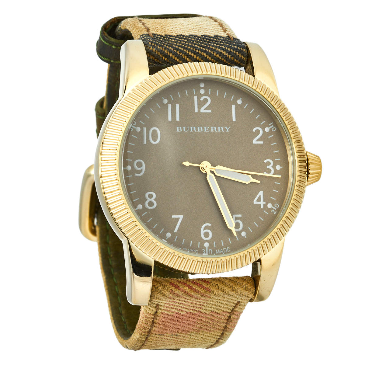 Pre Owned Burberry Beige Yellow Gold Plated Stainless Steel Leather BU7832 Women's Wristwatch 40 mm