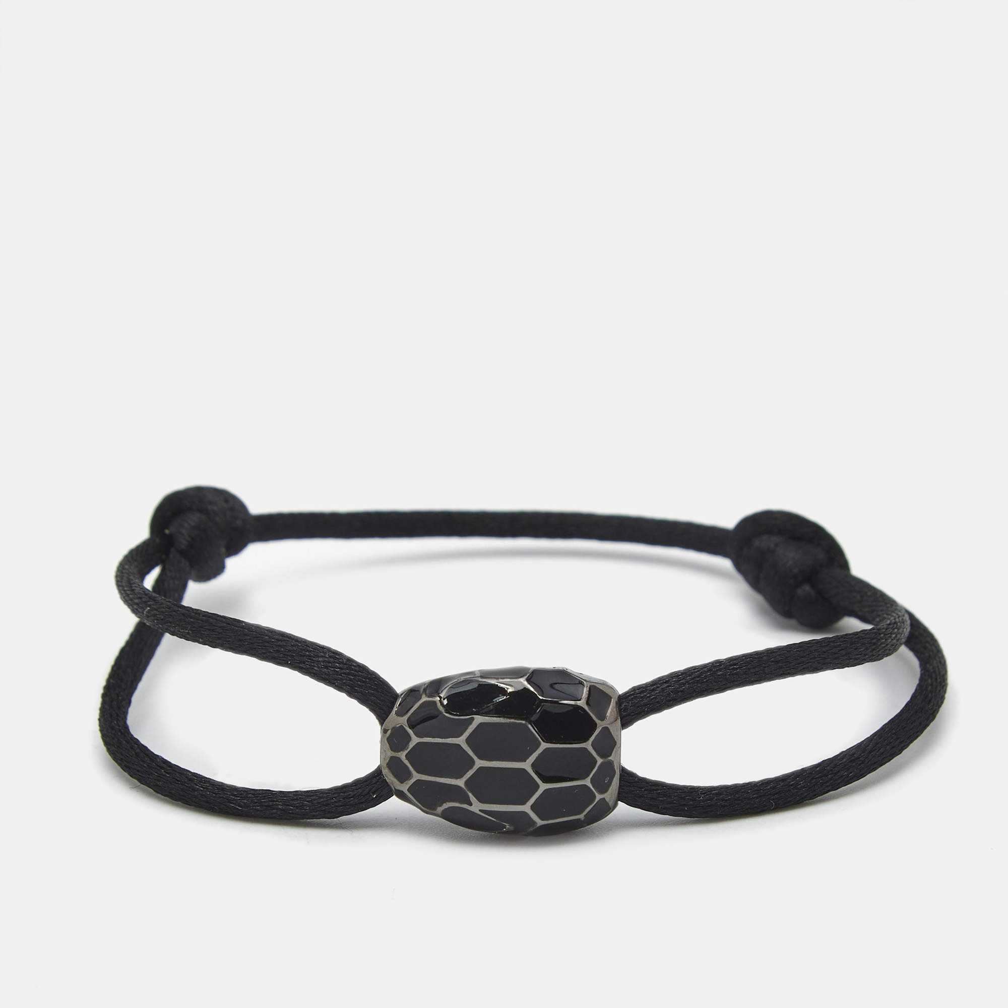 Pre Owned Bvlgari Serpenti Forever Enamel Gunmetal Tone Adjustable Cord Bracelet