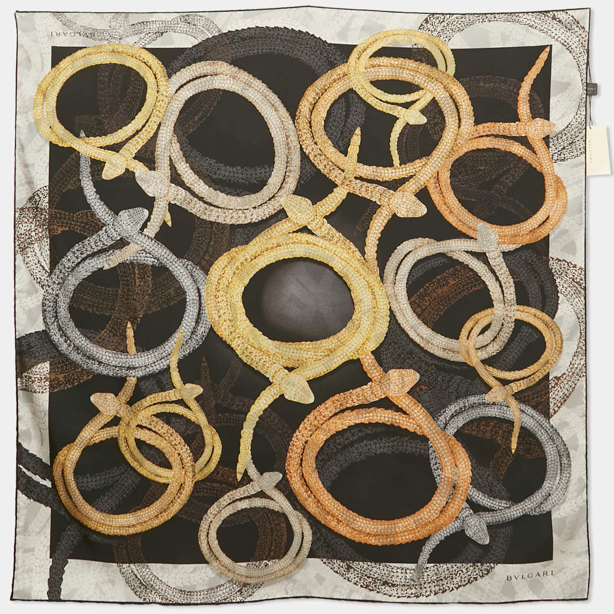 Pre Owned Bvlgari Black Serpenti Print Silk Scarf