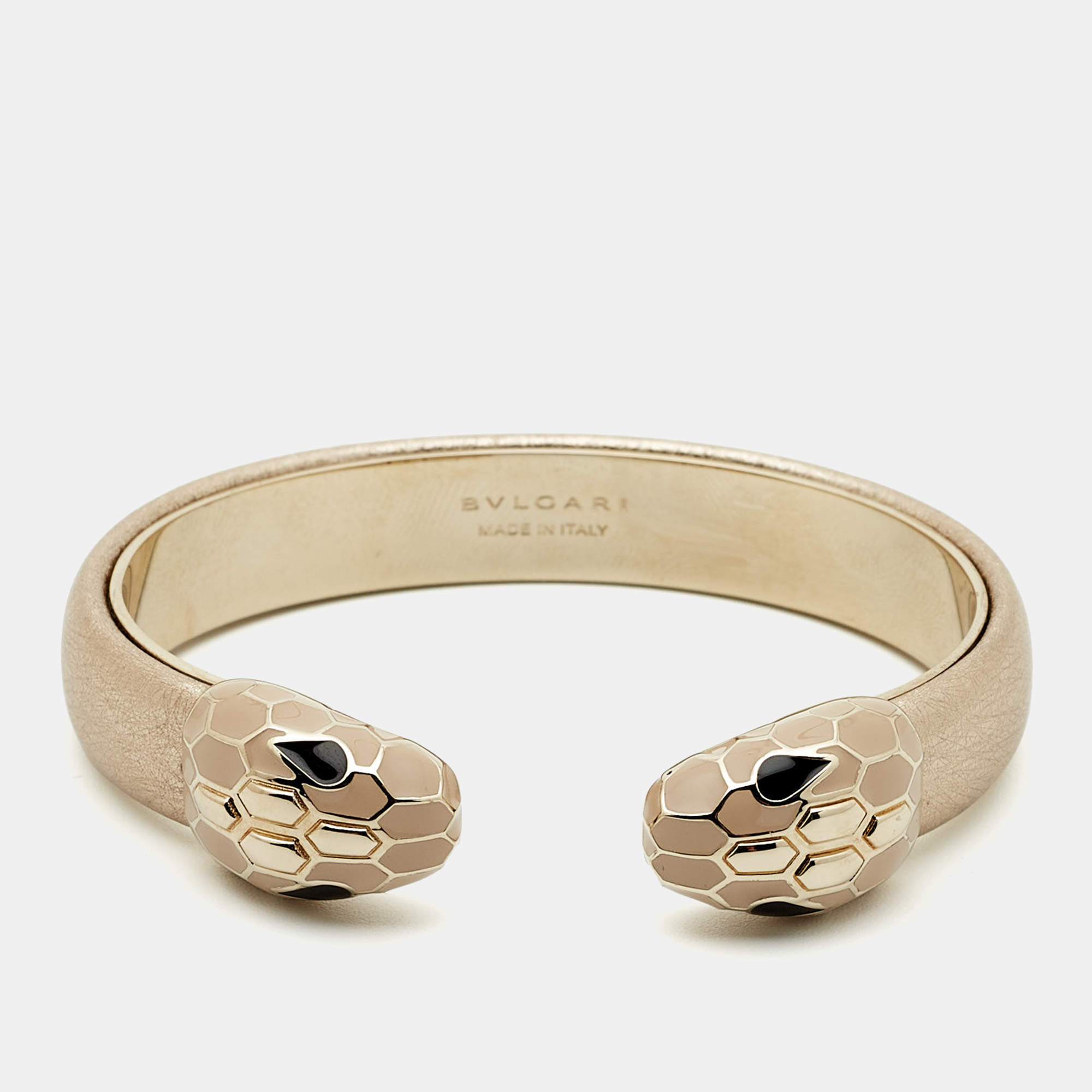 Pre Owned Bvlgari Serpenti Forever Enamel Leather Gold Tone Bracelet