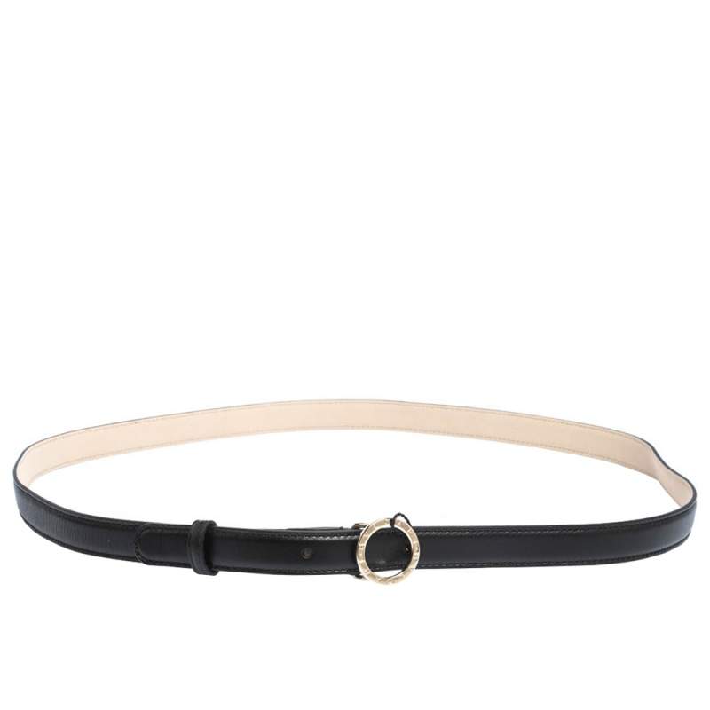 Pre Owned Bvlgari Black Leather Ring Buckle Belt 110CM