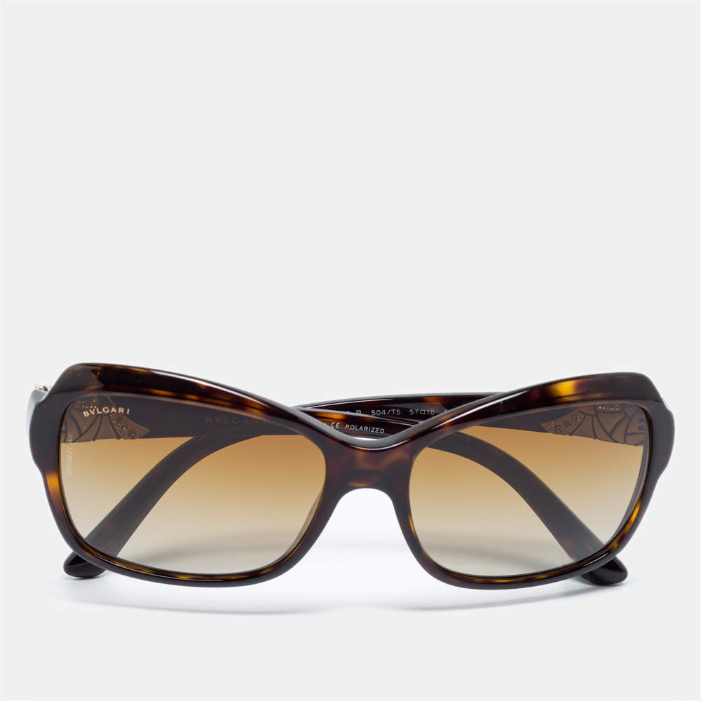 Bvlgari Havana Brown 8153-B Embellished Rectangle Gradient Sunglasses