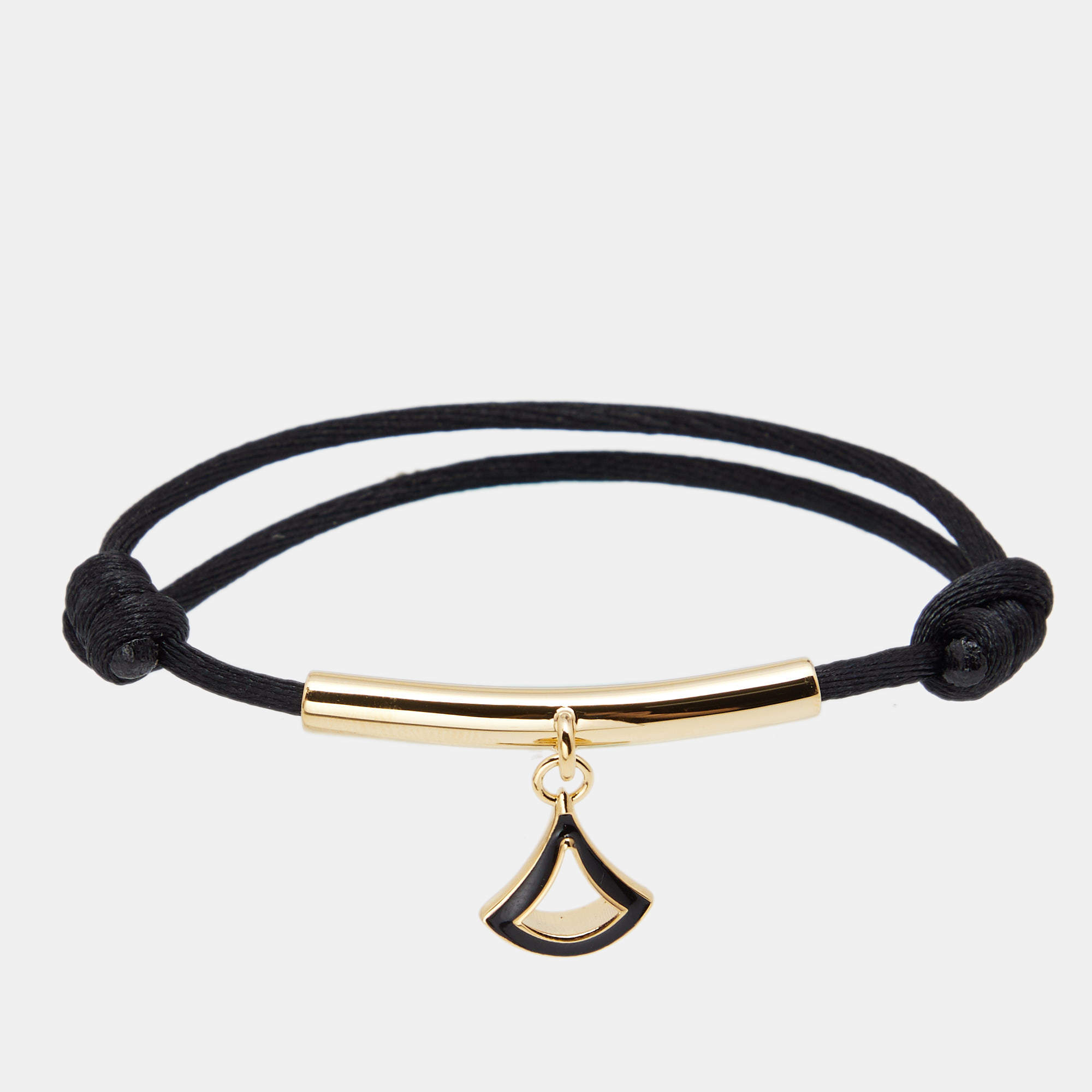 Bvlgari Divas' Dream Black Enamel Gold Tone Metal Adjustable Cord Bracelet