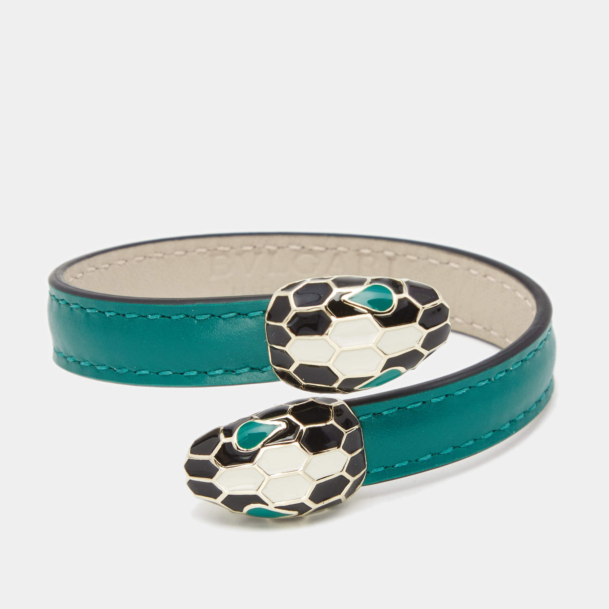 Bvlgari Serpenti Forever Enamel Leather Gold Tone Bracelet