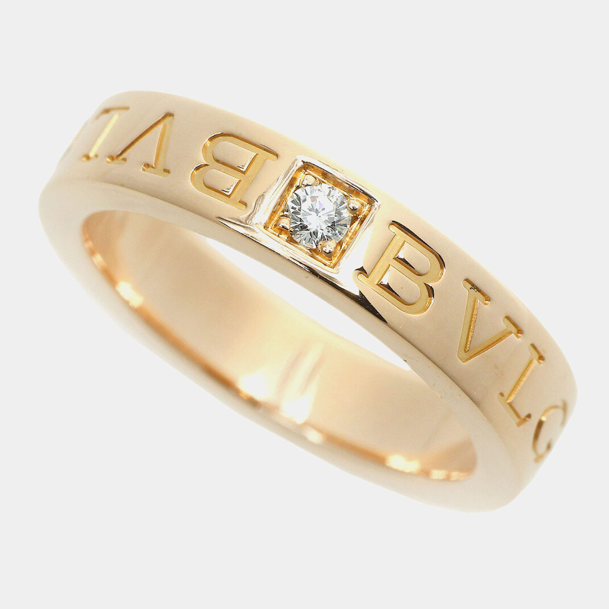 Pre Owned Bvlgari 18K Rose Gold and Diamond Bvlgari Bvlgari Band Ring EU 49