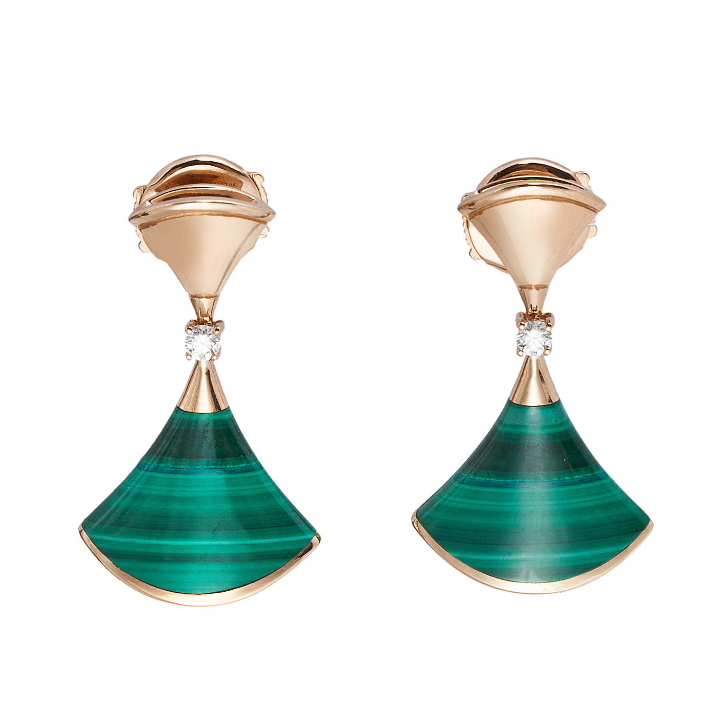 Pre Owned Bvlgari Divas' Dream Malachite Diamond 18K Rose Gold Earrings