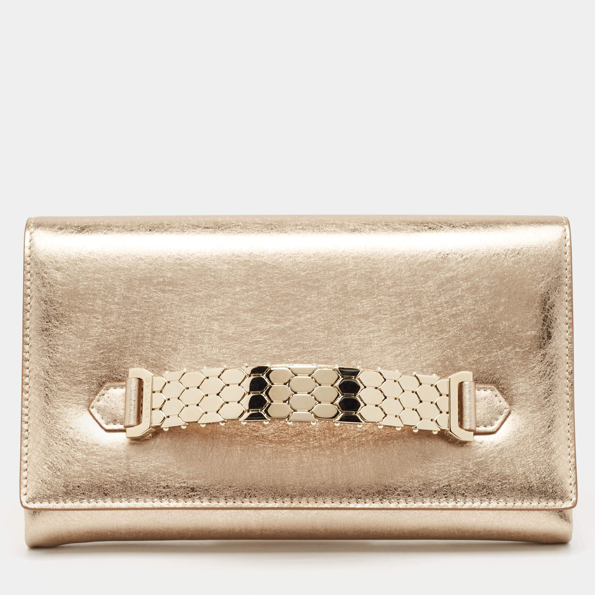 Pre Owned Bvlgari Gold Leather Cocktail Clutch