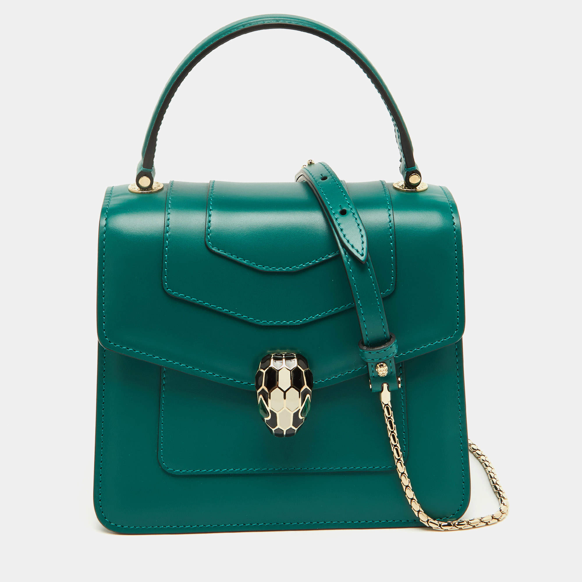 Bvlgari Green Leather Serpenti Forever Top Handle Bag