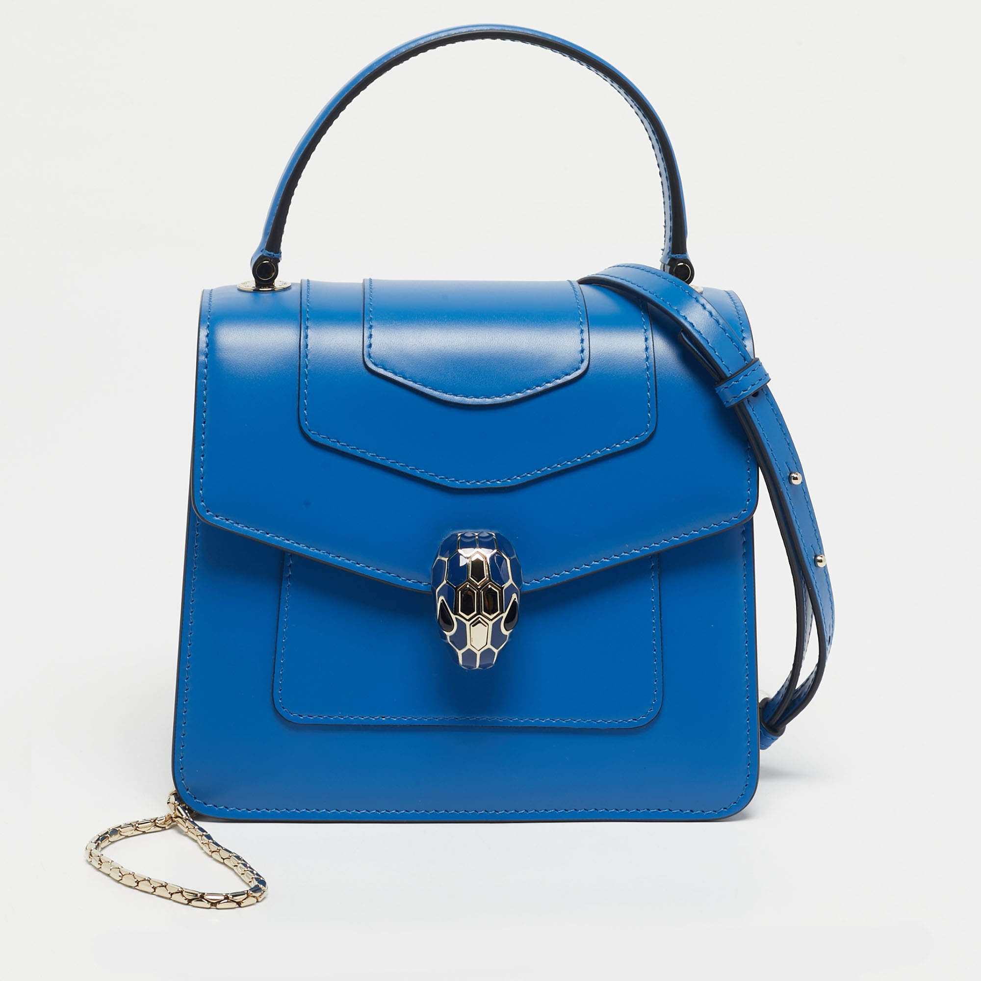 Pre Owned Bvlgari Blue Leather Serpenti Forever Small Top Handle Bag
