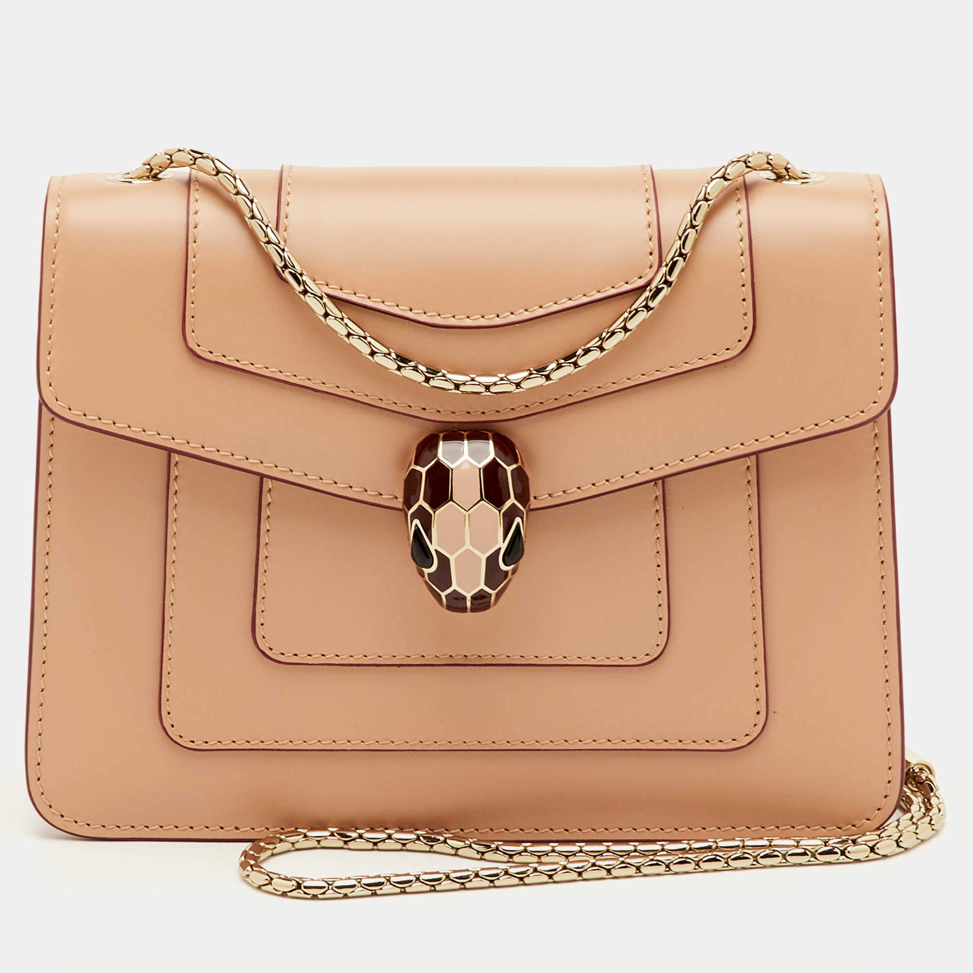 Pre Owned حقيبة كتف بلغاري سيربينتي فوريفر صغيرة جلد بيج