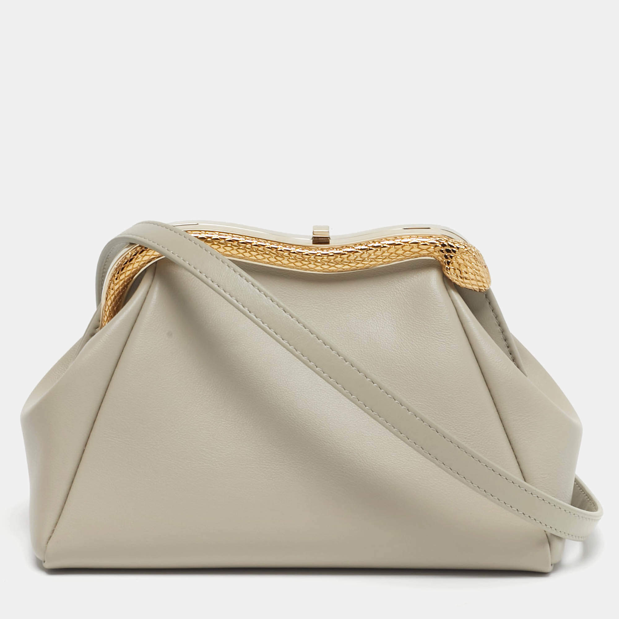 Pre Owned Bvlgari Serpenti Small Beige Leather Pouch