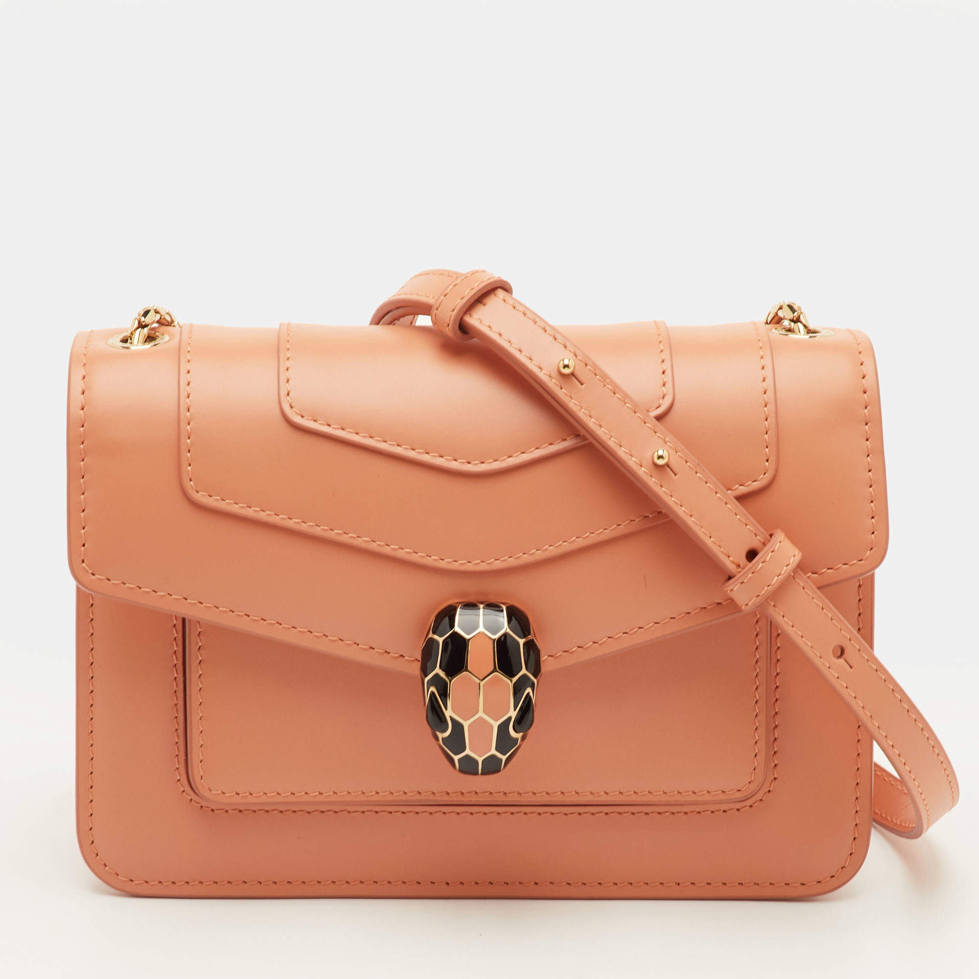 مملوكة مسبقًا Bvlgari Serpenti Forever Small Light Orange Leather Flap Shoulder Bag