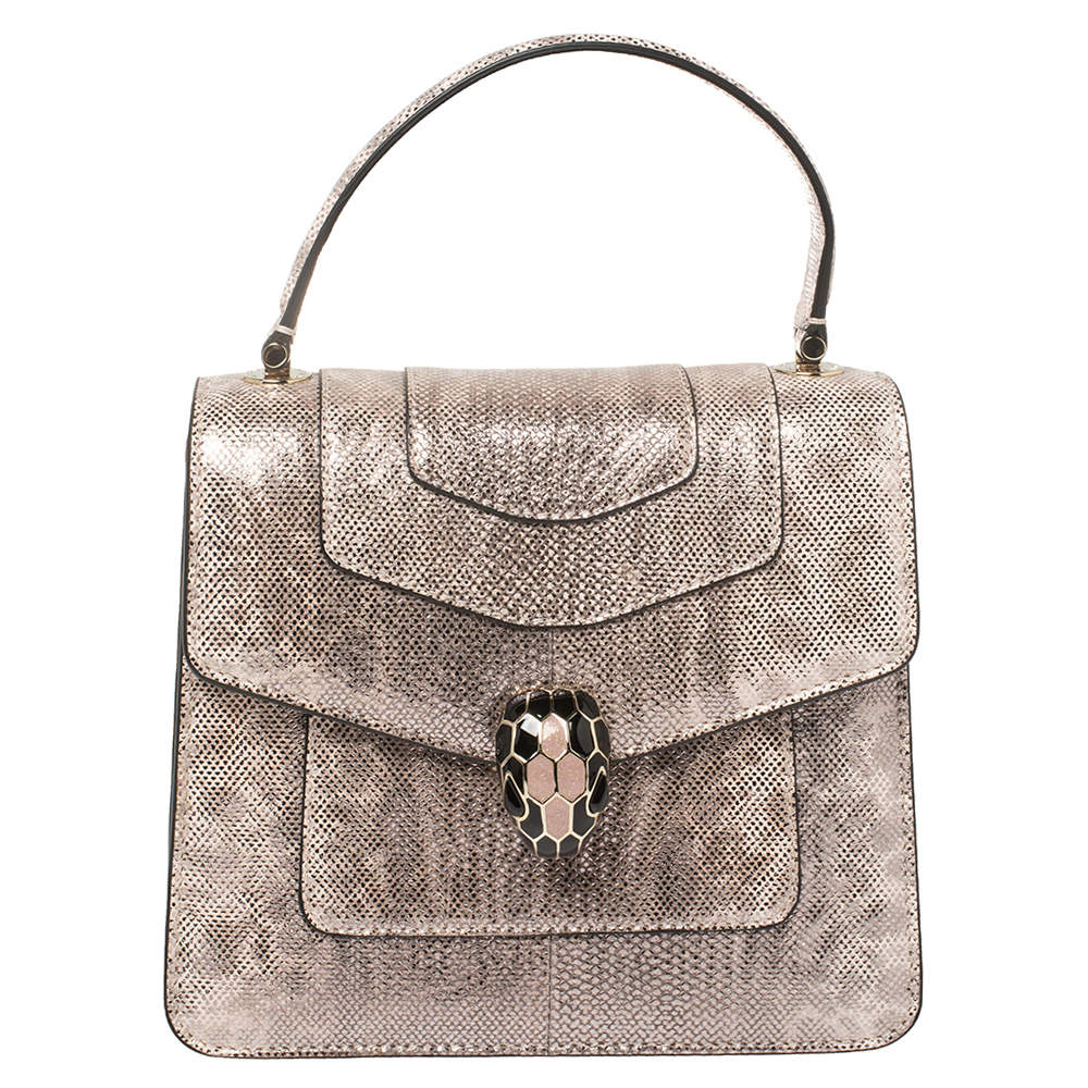 Bvlgari Metallic Pink Karung Serpenti Forever Top Handle Bag