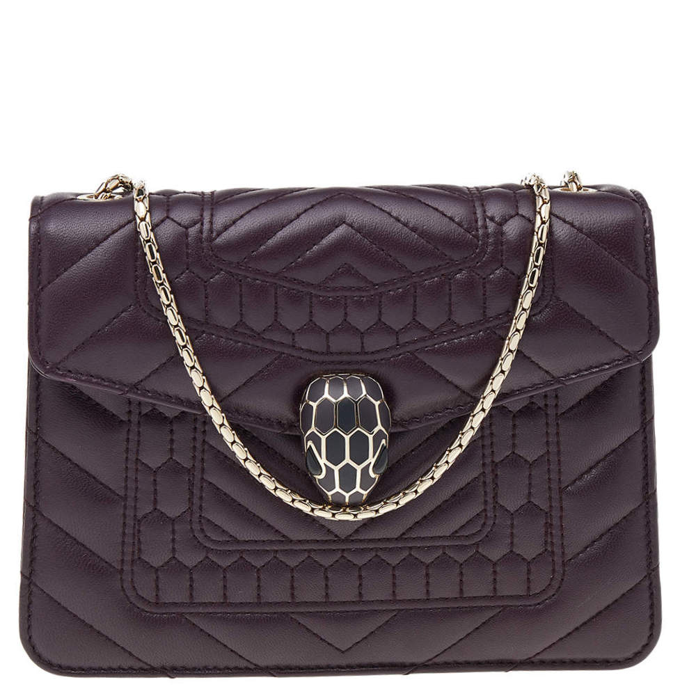 Pre Owned Bvlgari Dark Purple Quilted Scaglie Leather Small Serpenti Forever Shoulder Bag