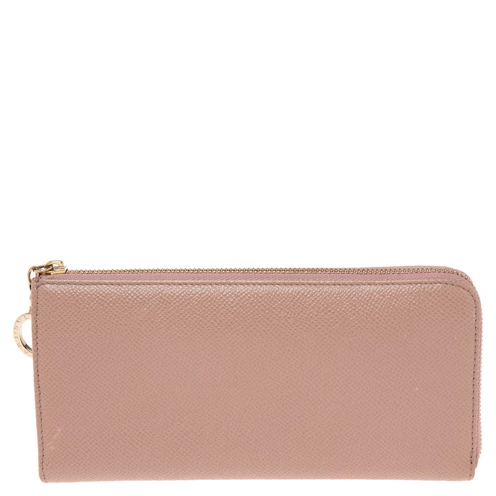 Pre Owned Bvlgari Beige Leather Zip Continental Wallet