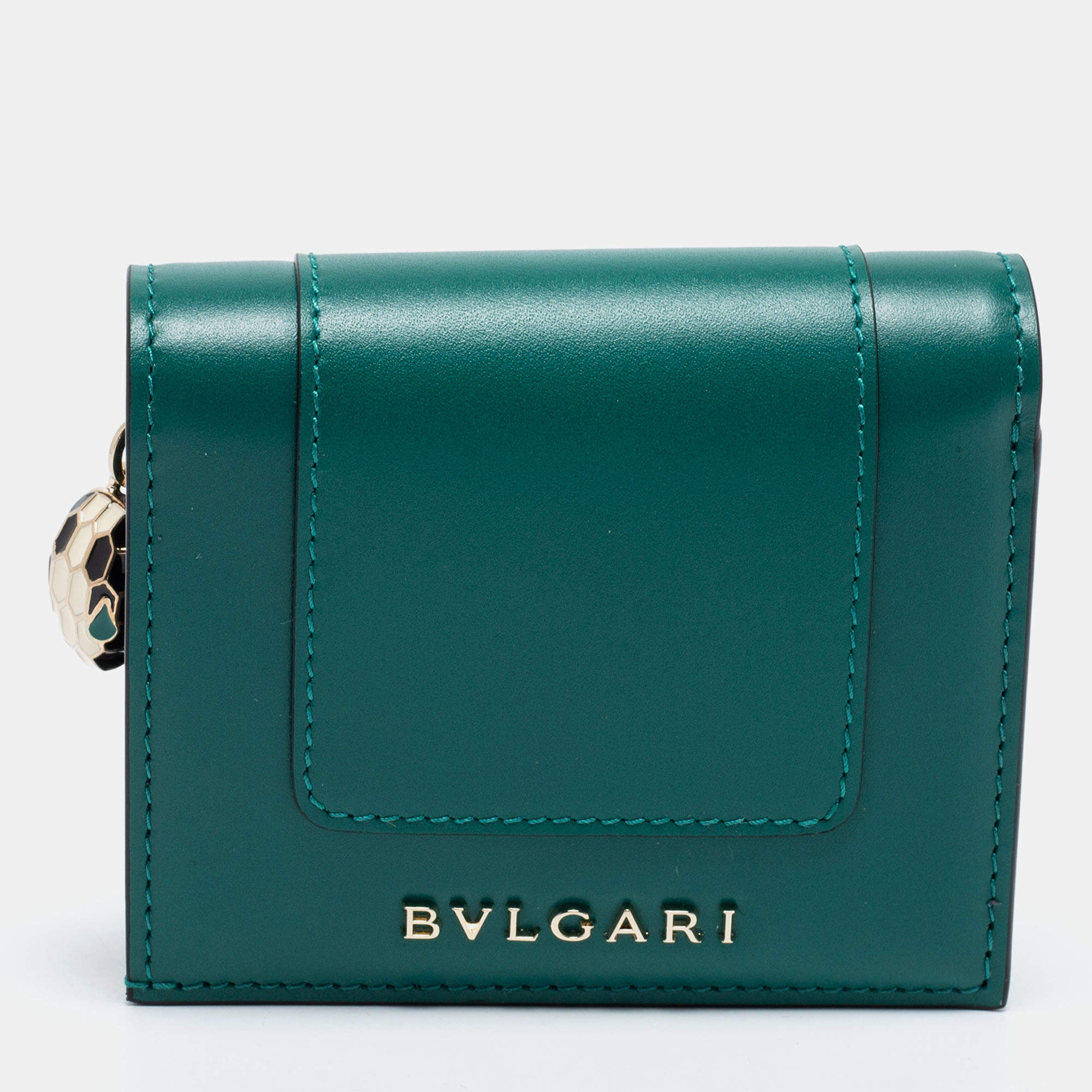 Pre Owned Bvlgari Green Leather Serpenti Forever Trifold Wallet