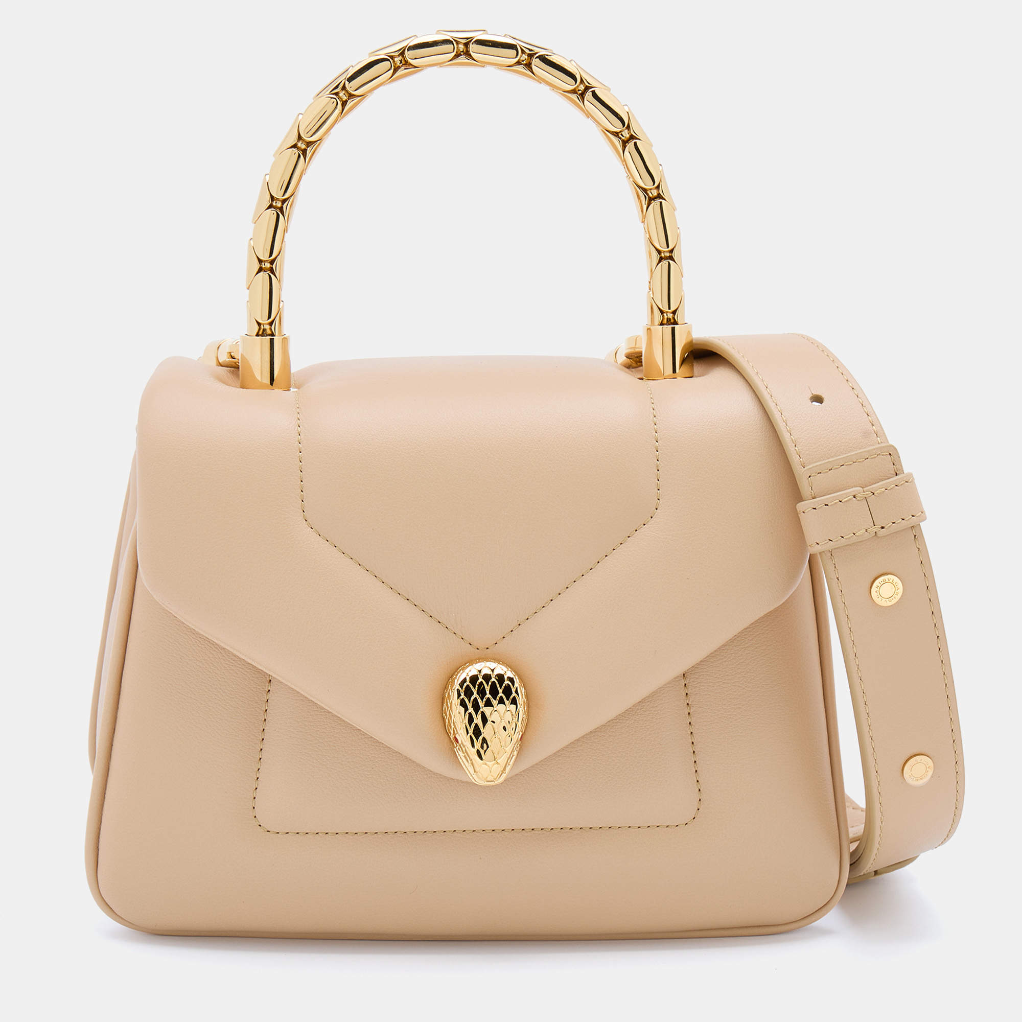 Bvlgari Beige Leather Serpenti Reverse Top Handle Bag