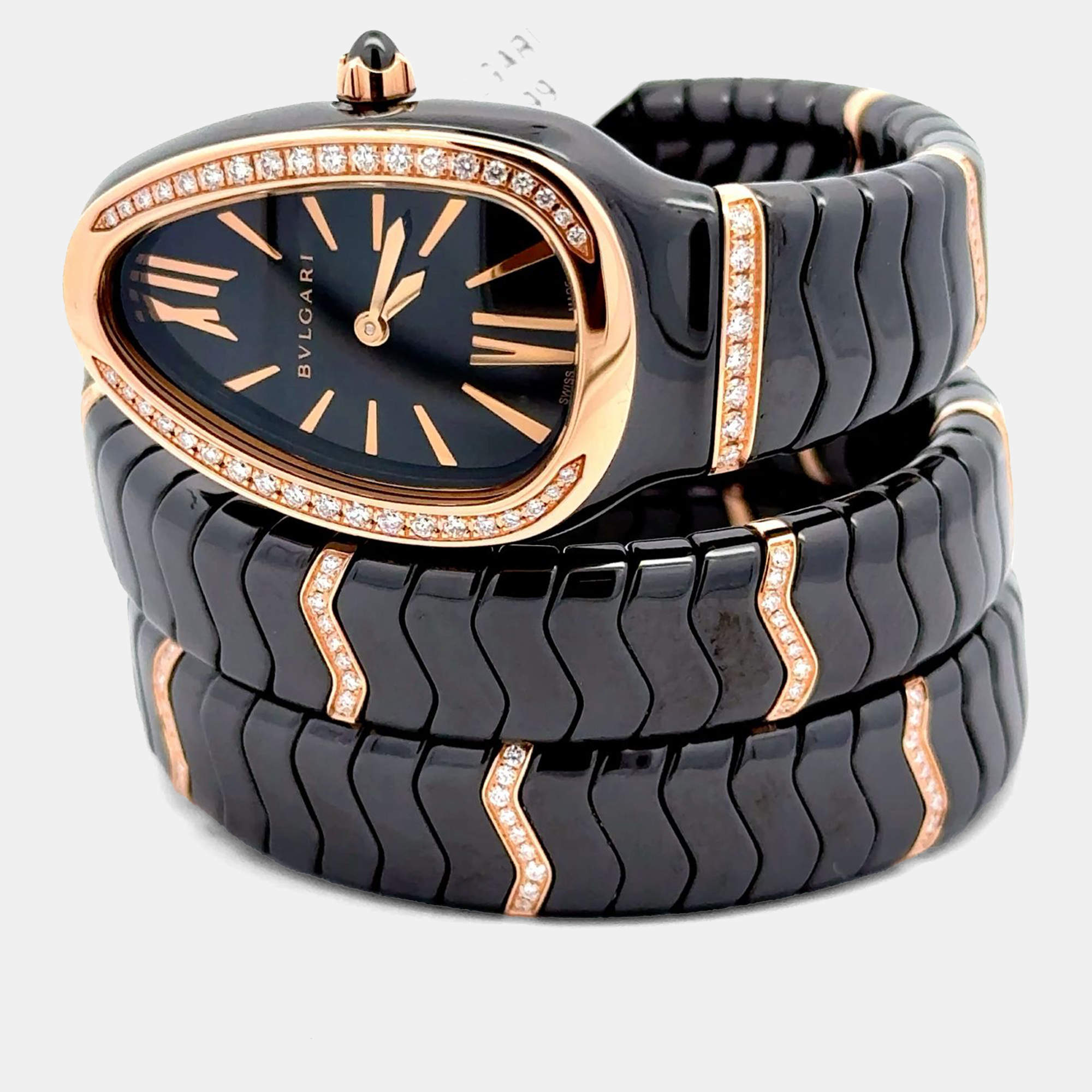 Pre Owned Bulgari Serpenti Spiga 103199 Quartz Black Ceramic Women’s Wristwatch 35 mm