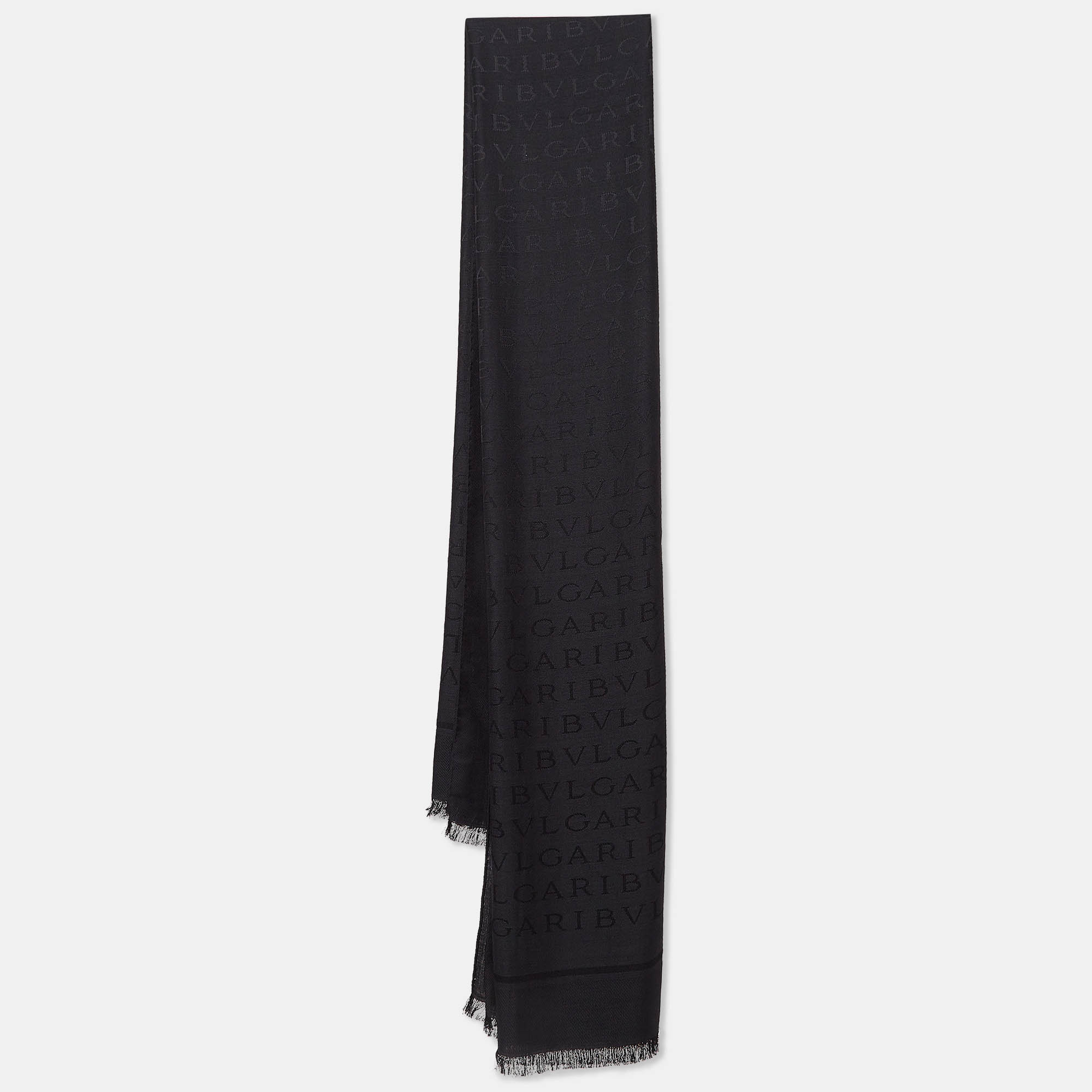 Pre Owned Bvlgari Black Silk Blend Logomania Stole