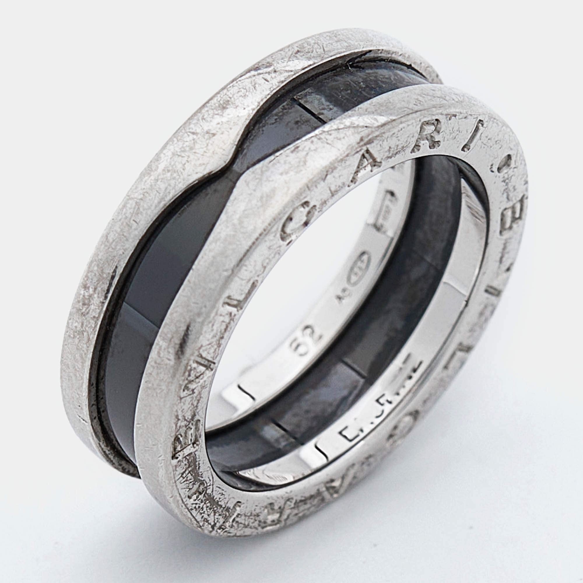 Pre Owned Bvlgari B.Zero1 Save the Children Ceramic Sterling Silver Ring Size 52